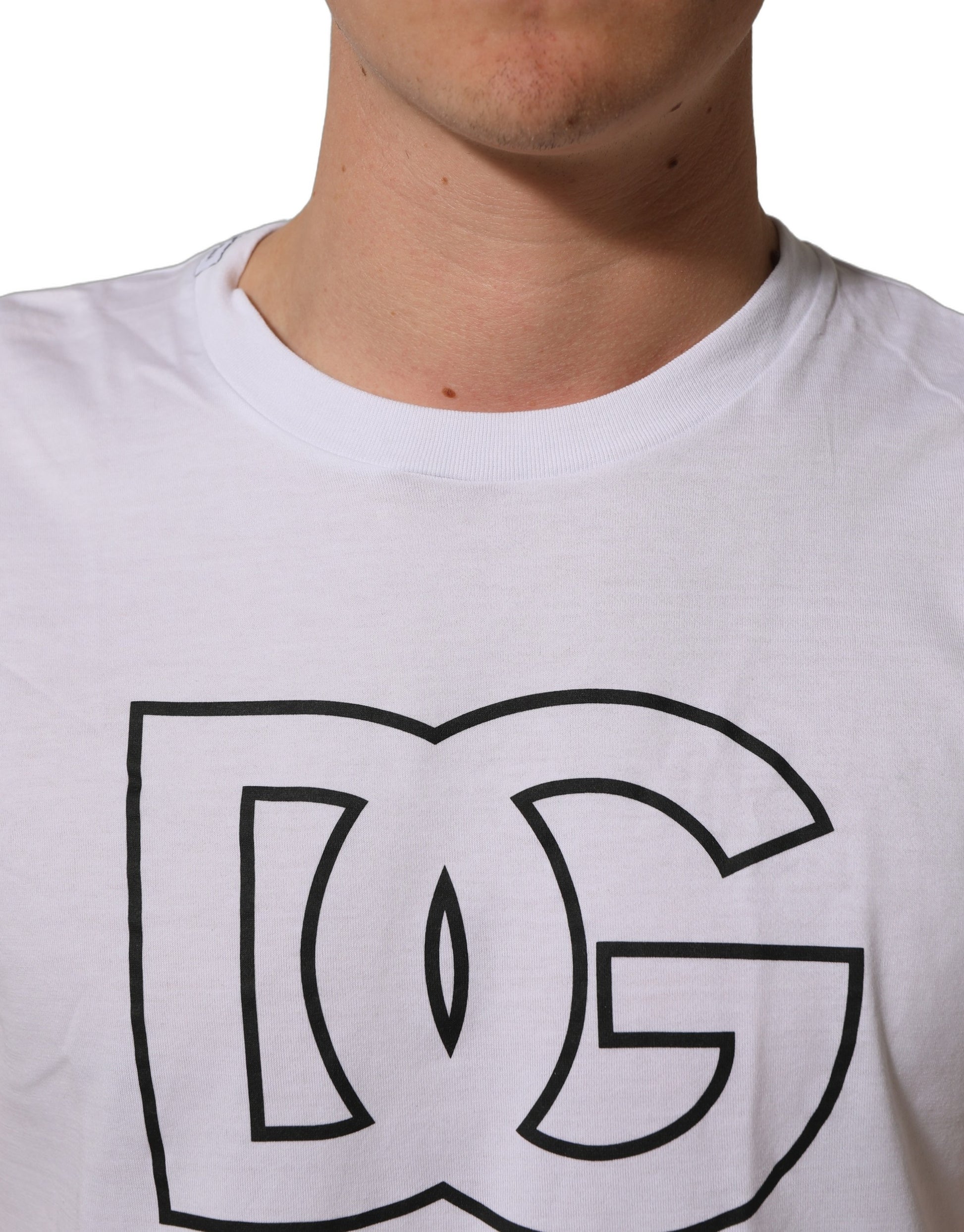 White DG Logo Print Short Sleeves Men T-shirt
