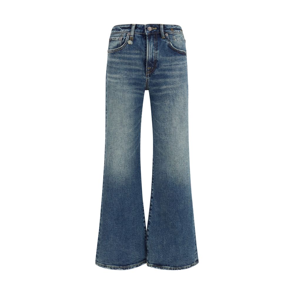 Blue Cotton Flared Jeans