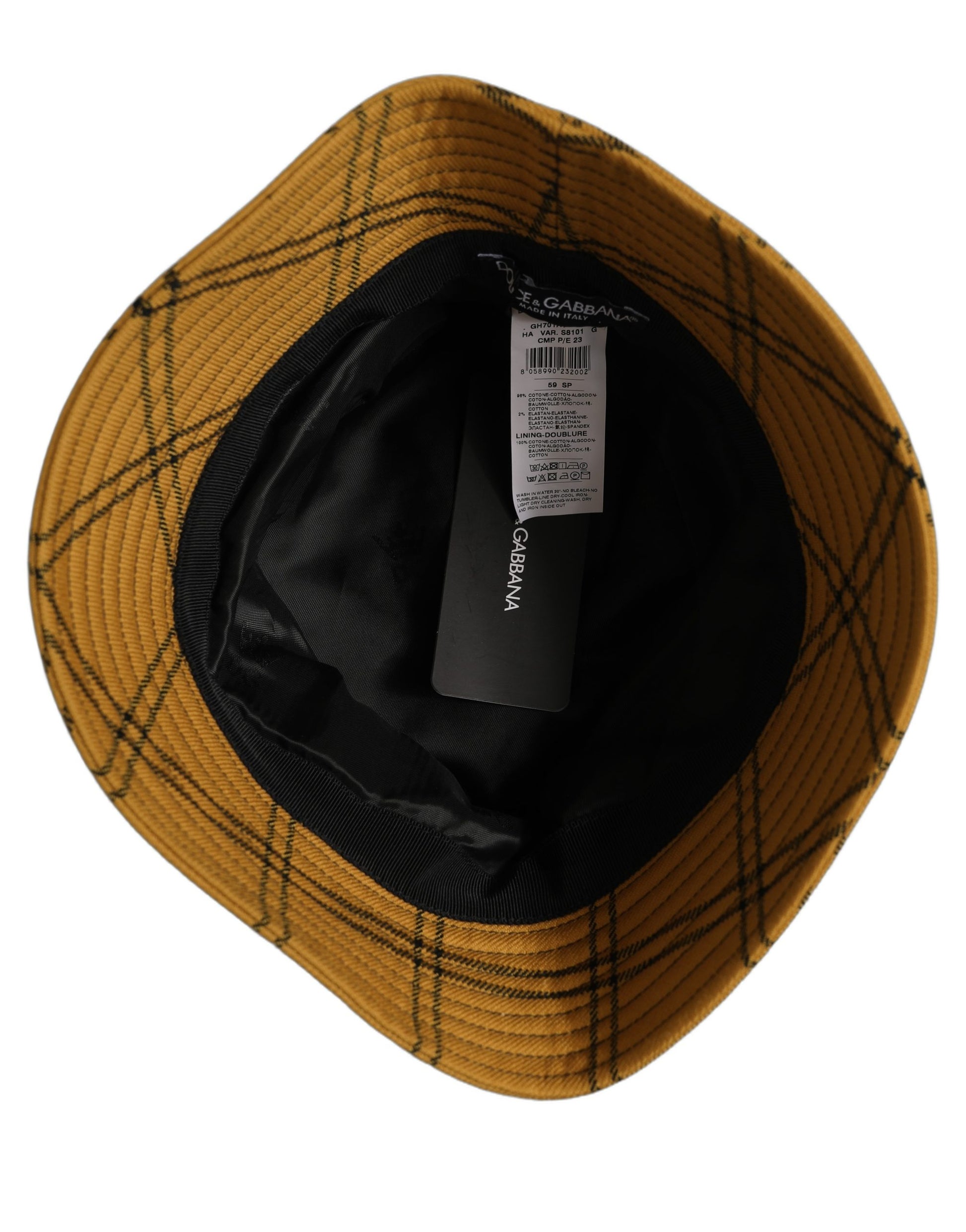 Men Dark Yellow Check Wide Brim Bucket Cap Hat