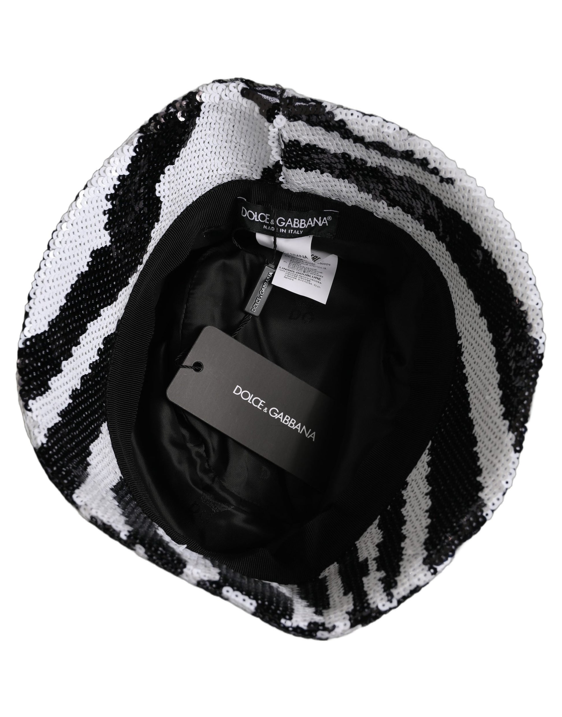 Men Black White Zebra Sequin Bucket Cap Hat
