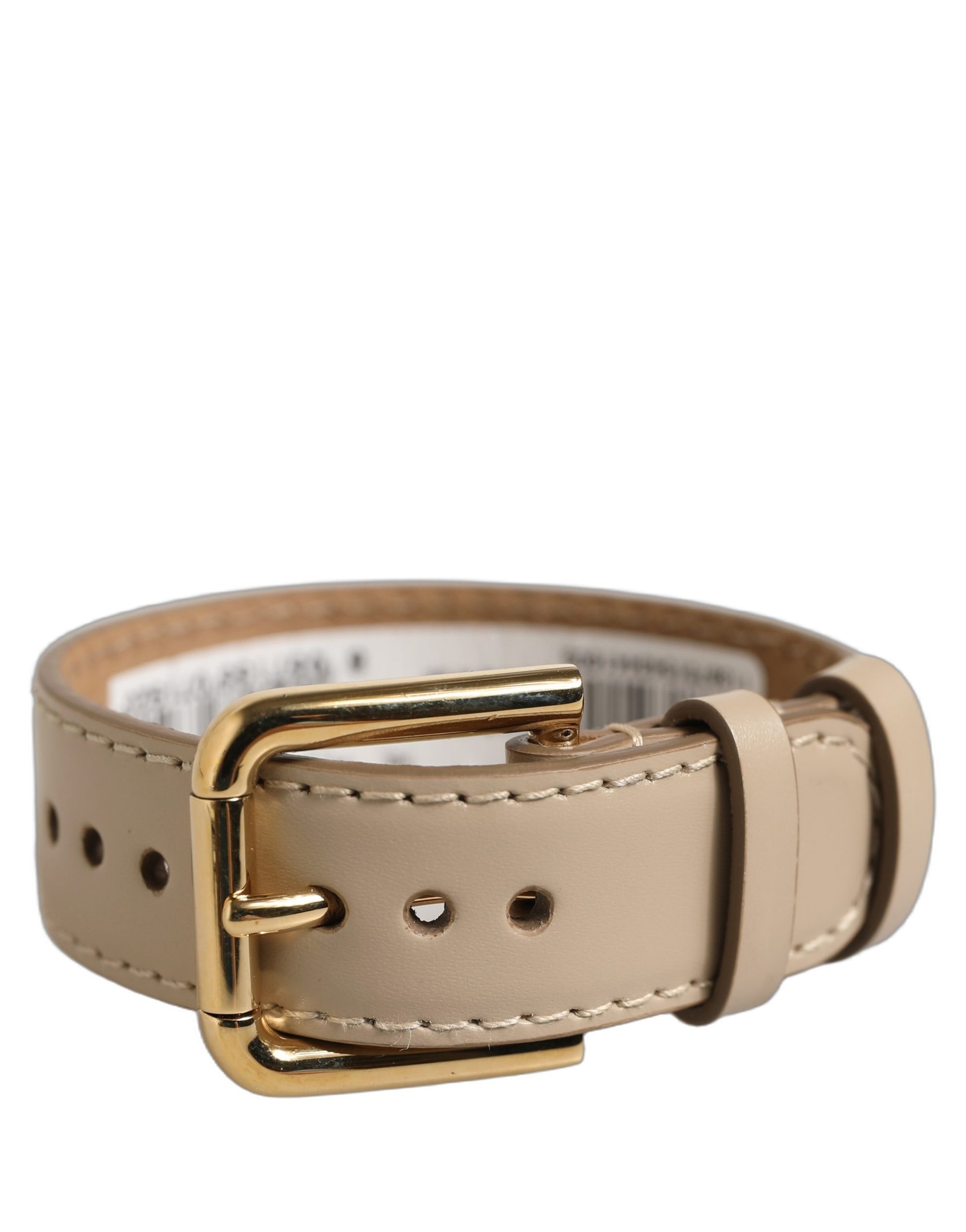 Beige Calfskin Leather Gold Buckle Belt Strap Bracelet