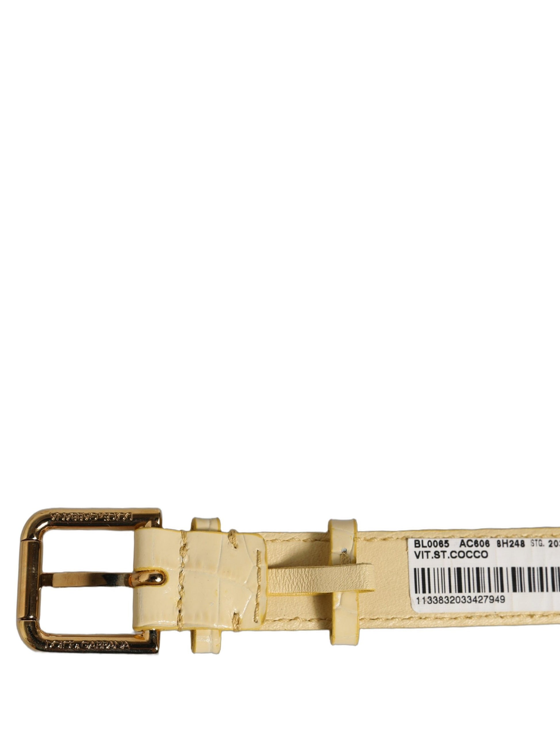 Beige Embossed Leather Gold Buckle Belt Strap Bracelet