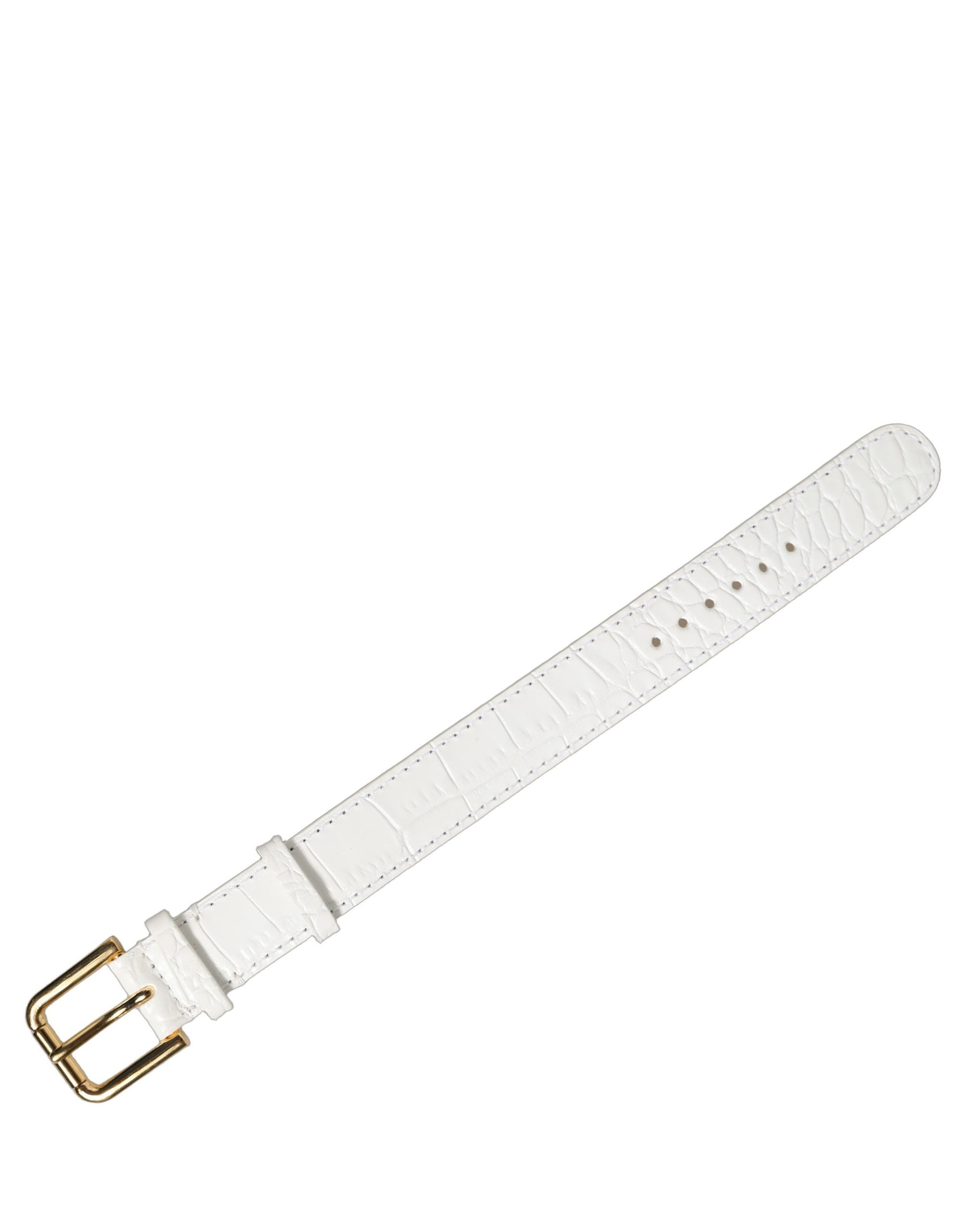 White Embossed Leather Gold Buckle Belt Strap Bracelet