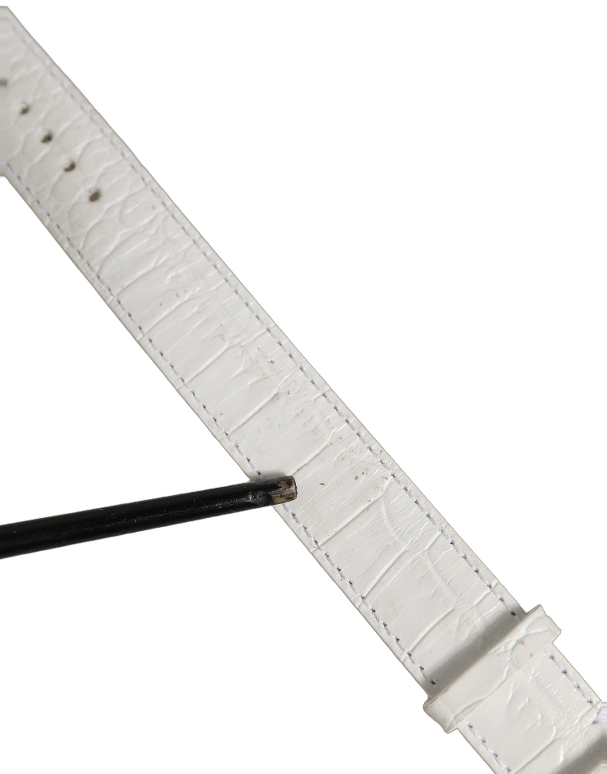 White Embossed Leather Gold Buckle Belt Strap Bracelet