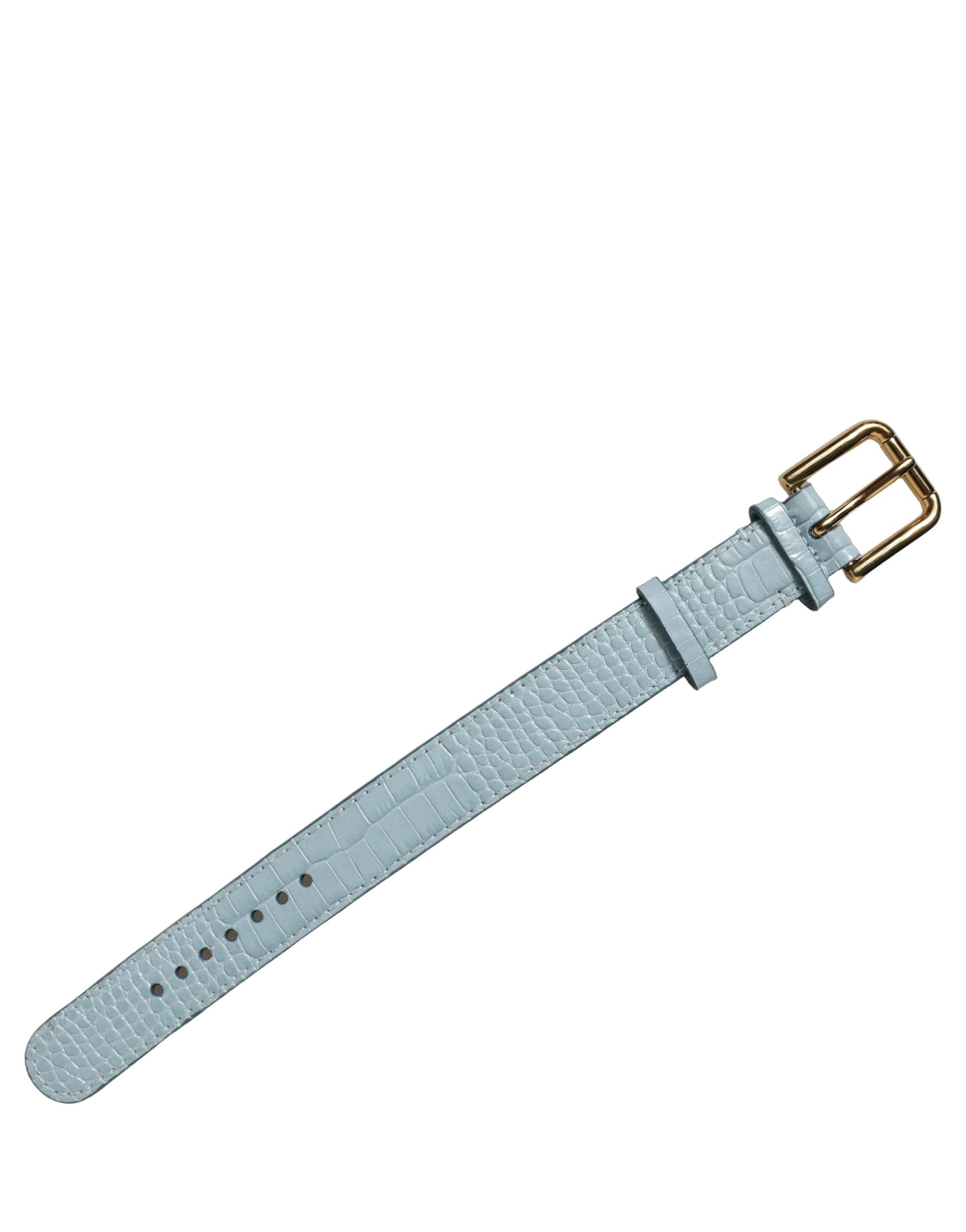 Blue Embossed Leather Gold Buckle Belt Strap Bracelet