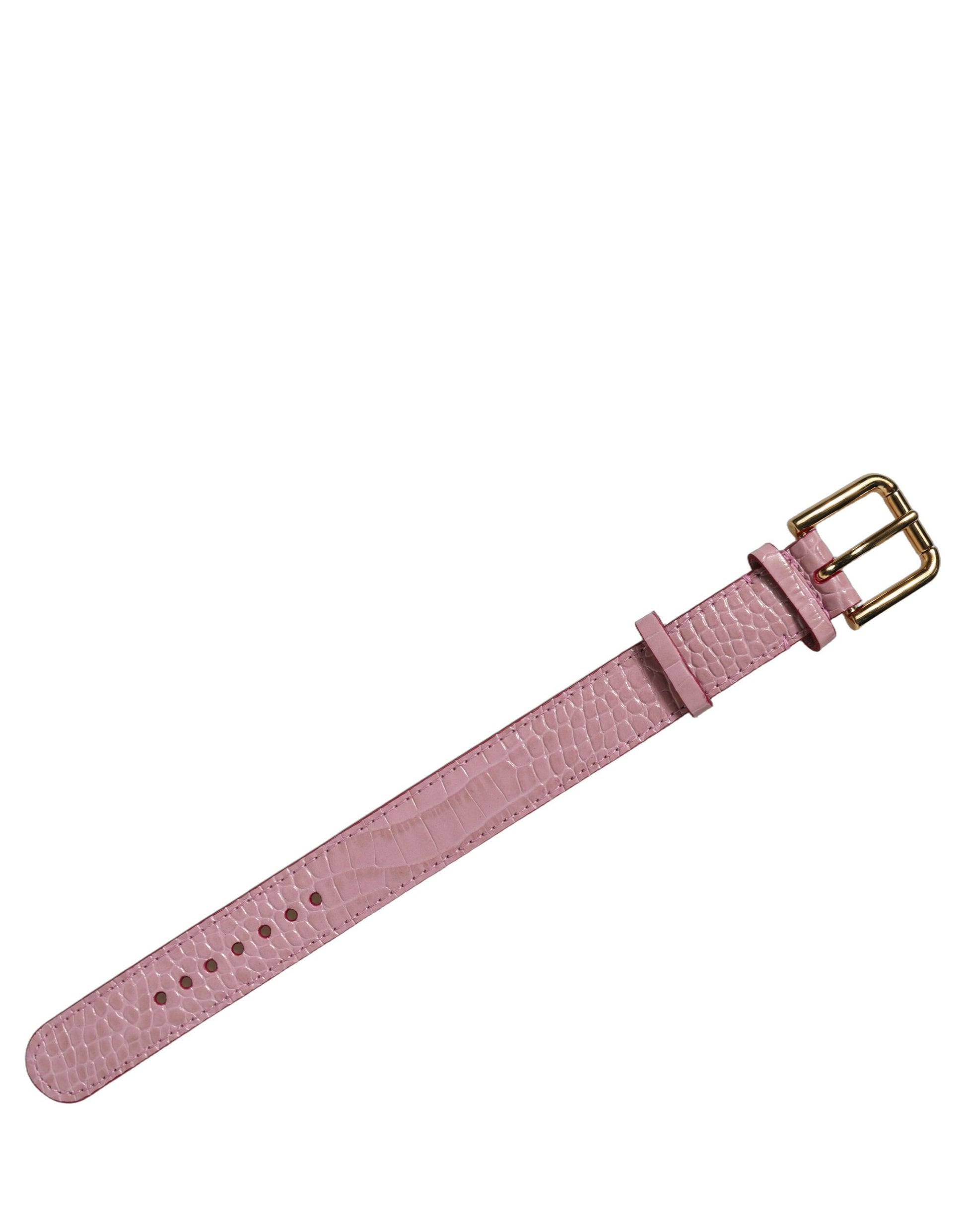 Pink Embossed Leather Gold Buckle Belt Strap Bracelet