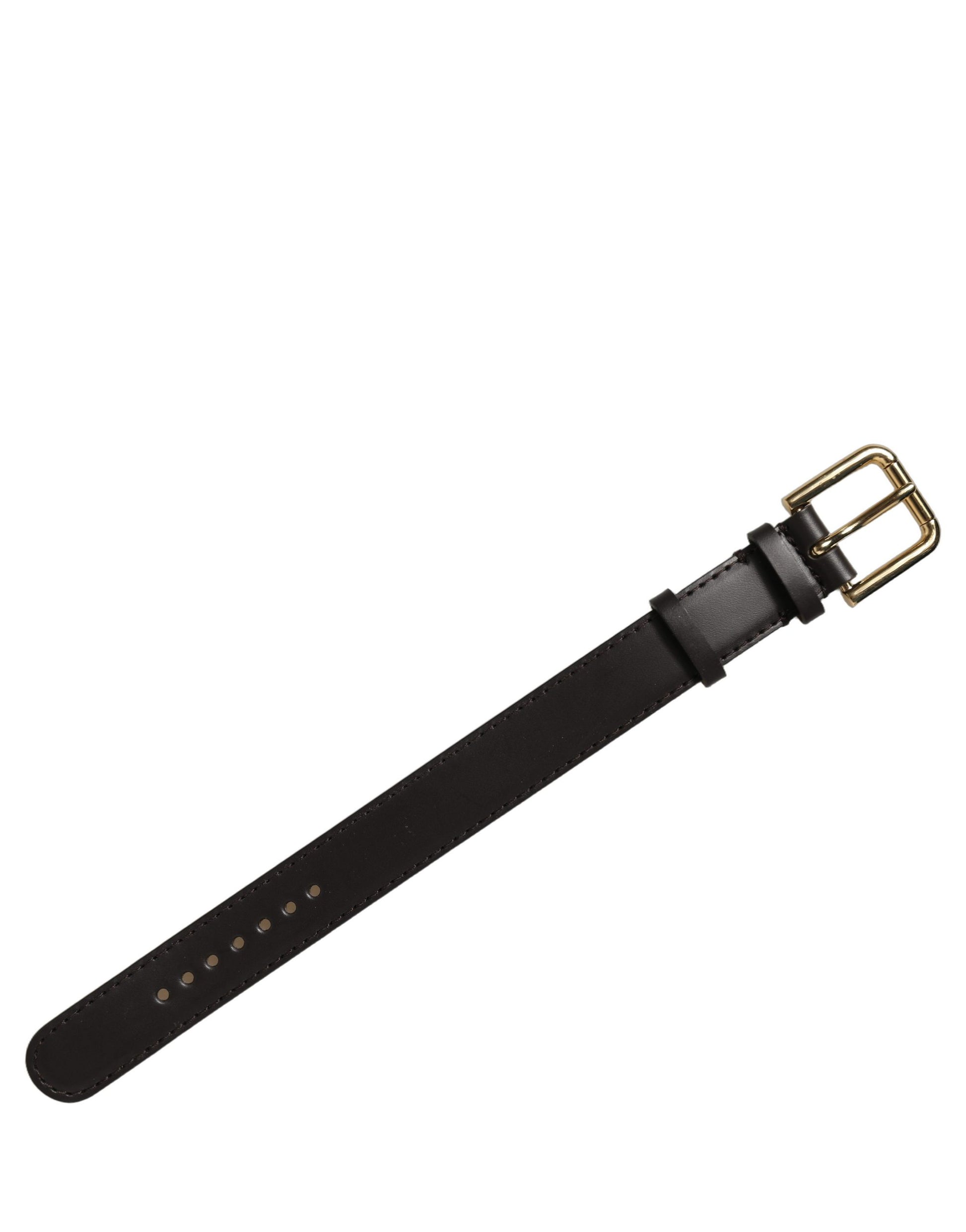 Black Calfskin Leather Gold Buckle Belt Strap Bracelet