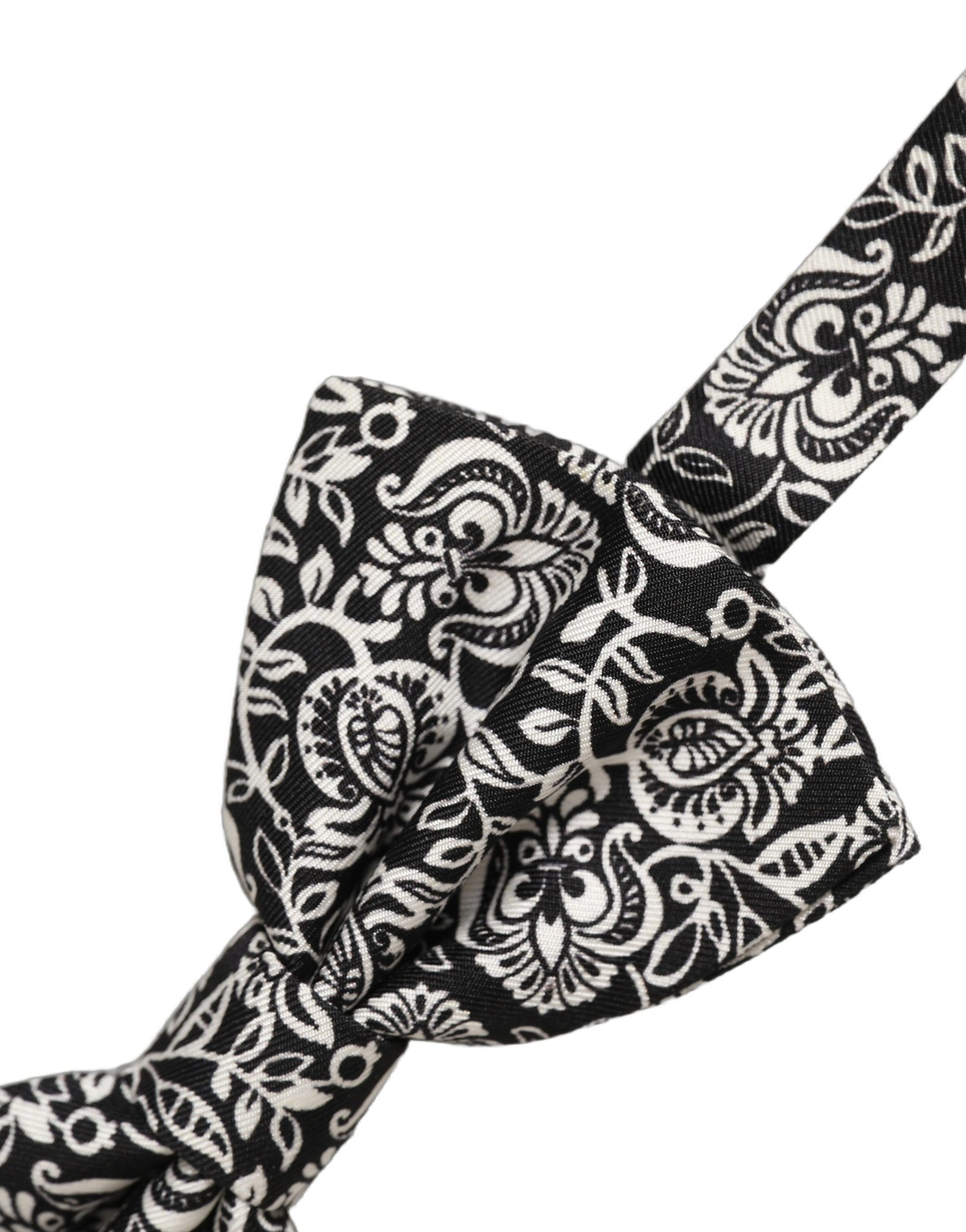 Tie Black White Paisley Silk Adjustable Neck Papillon Bow