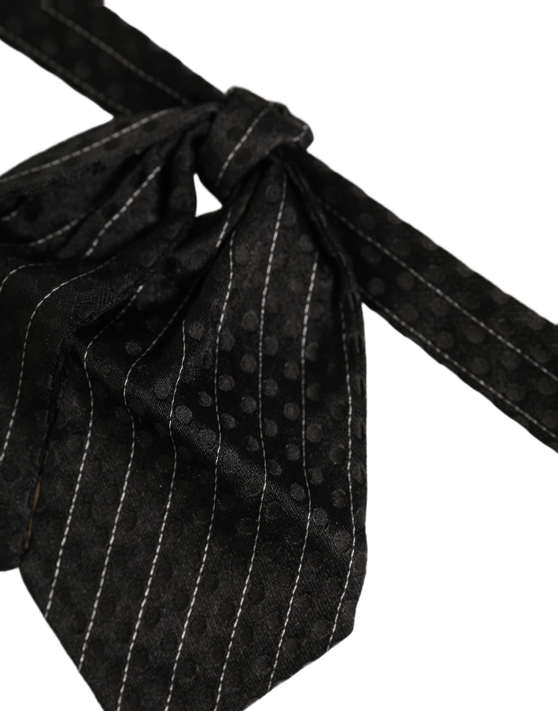 Men Black Pinstripe Silk Adjustable Neck Papillon Bow Tie