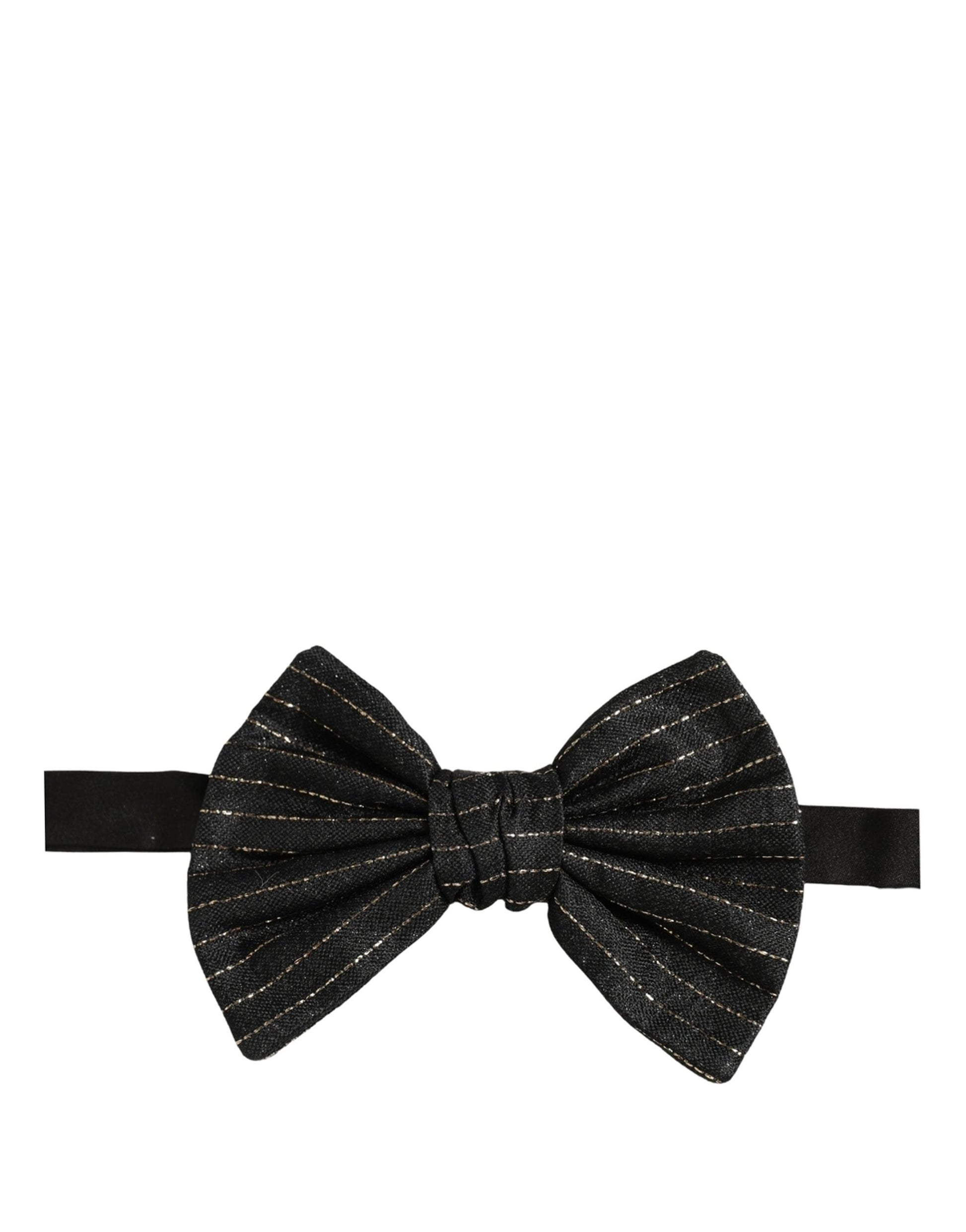 Men Black Pinstripe Silk Adjustable Neck Papillon Bow Tie