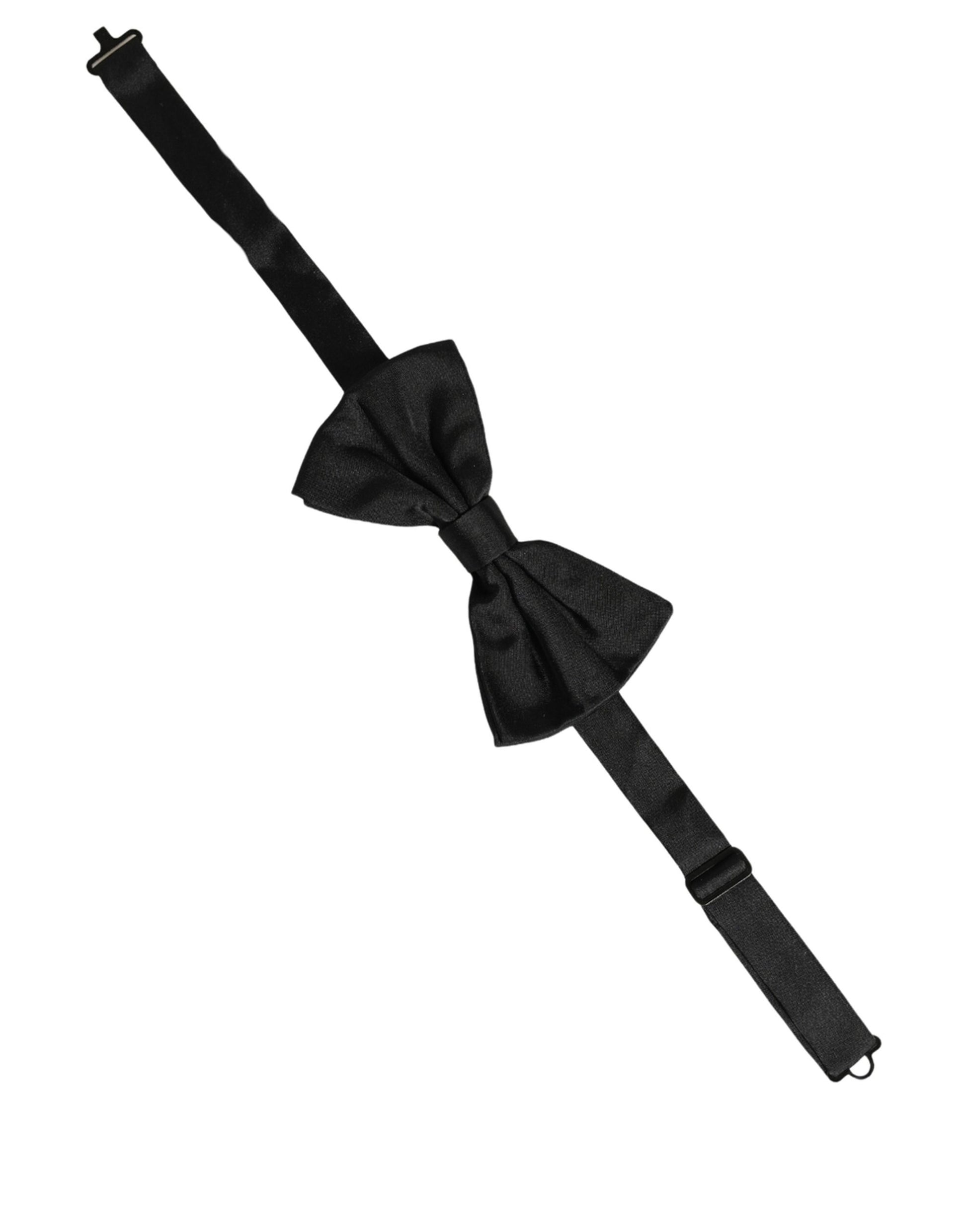 Men Black 100% Silk Adjustable Neck Papillon Bow Tie
