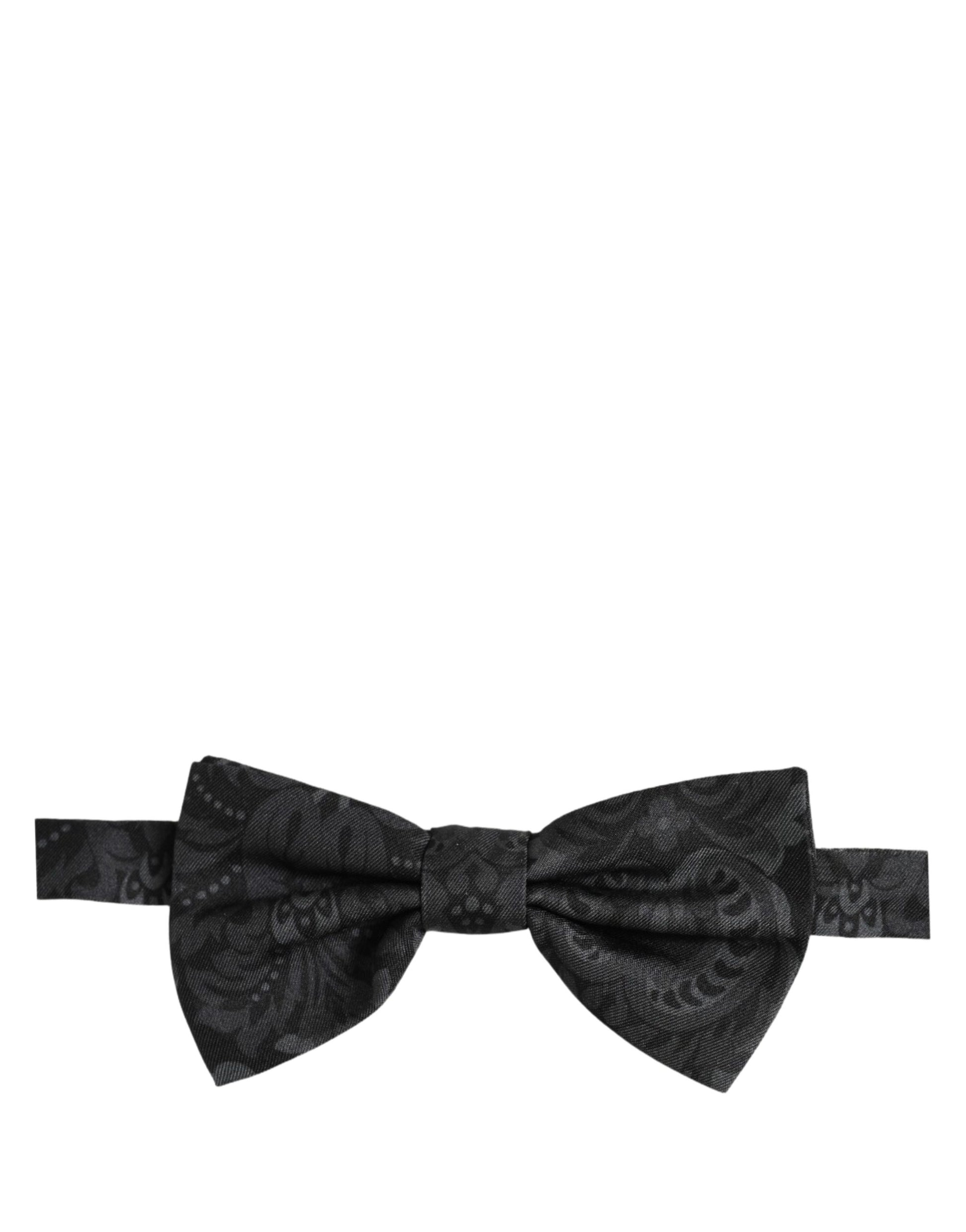 Men Black Paisley SIlk Adjustable Neck Papillon Bow Tie