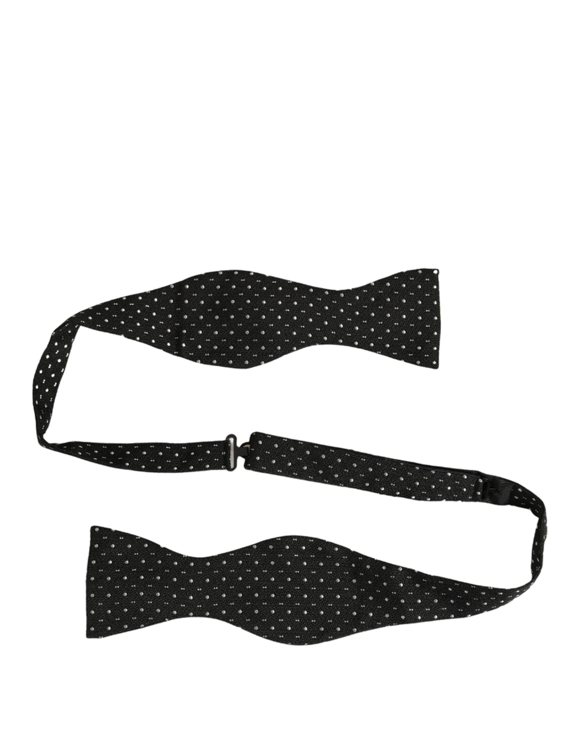 Black White Polka Dot Adjustable Neck Papillon Bow Tie