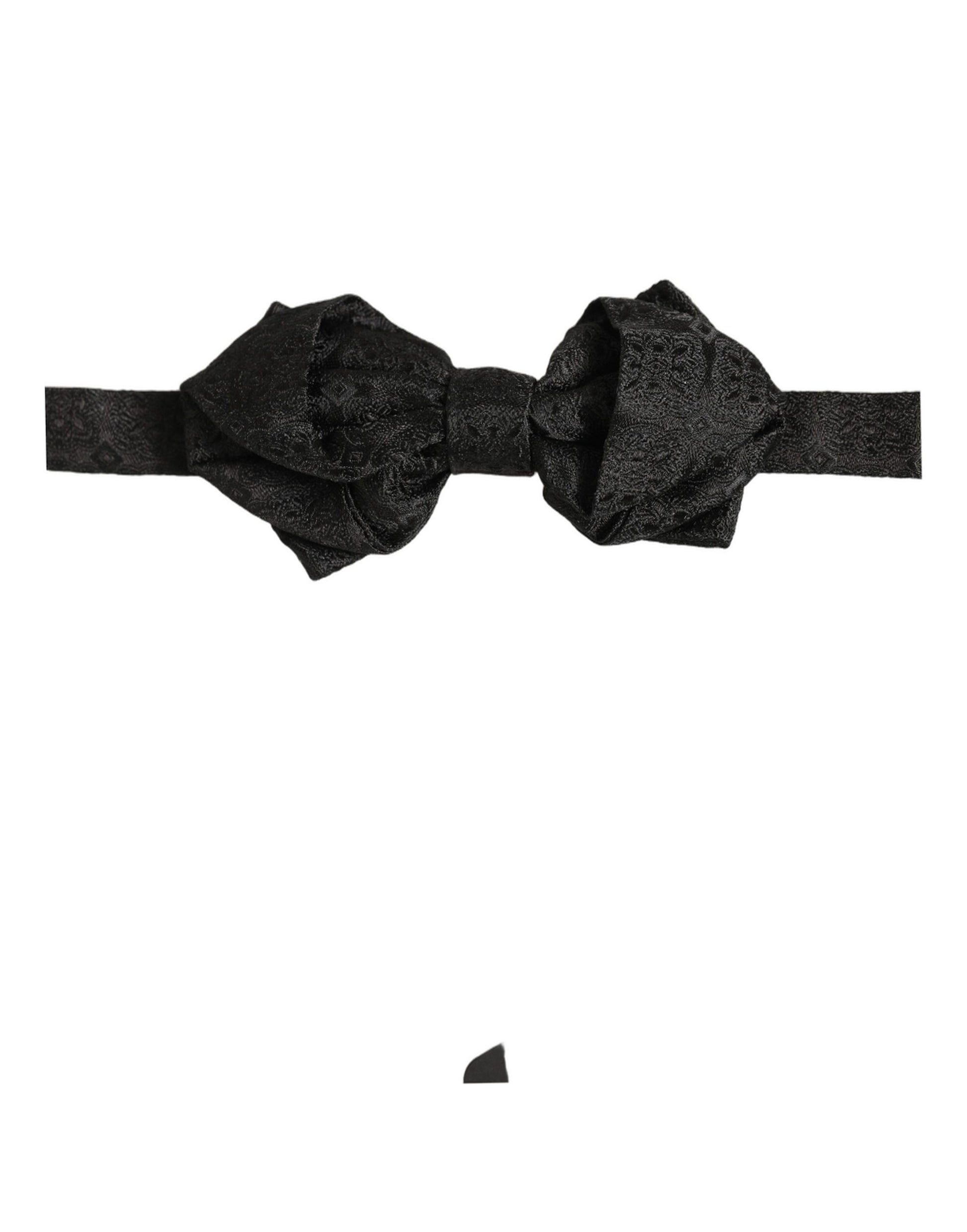 Men Black Paisley Silk Adjustable Neck Papillon Bow Tie