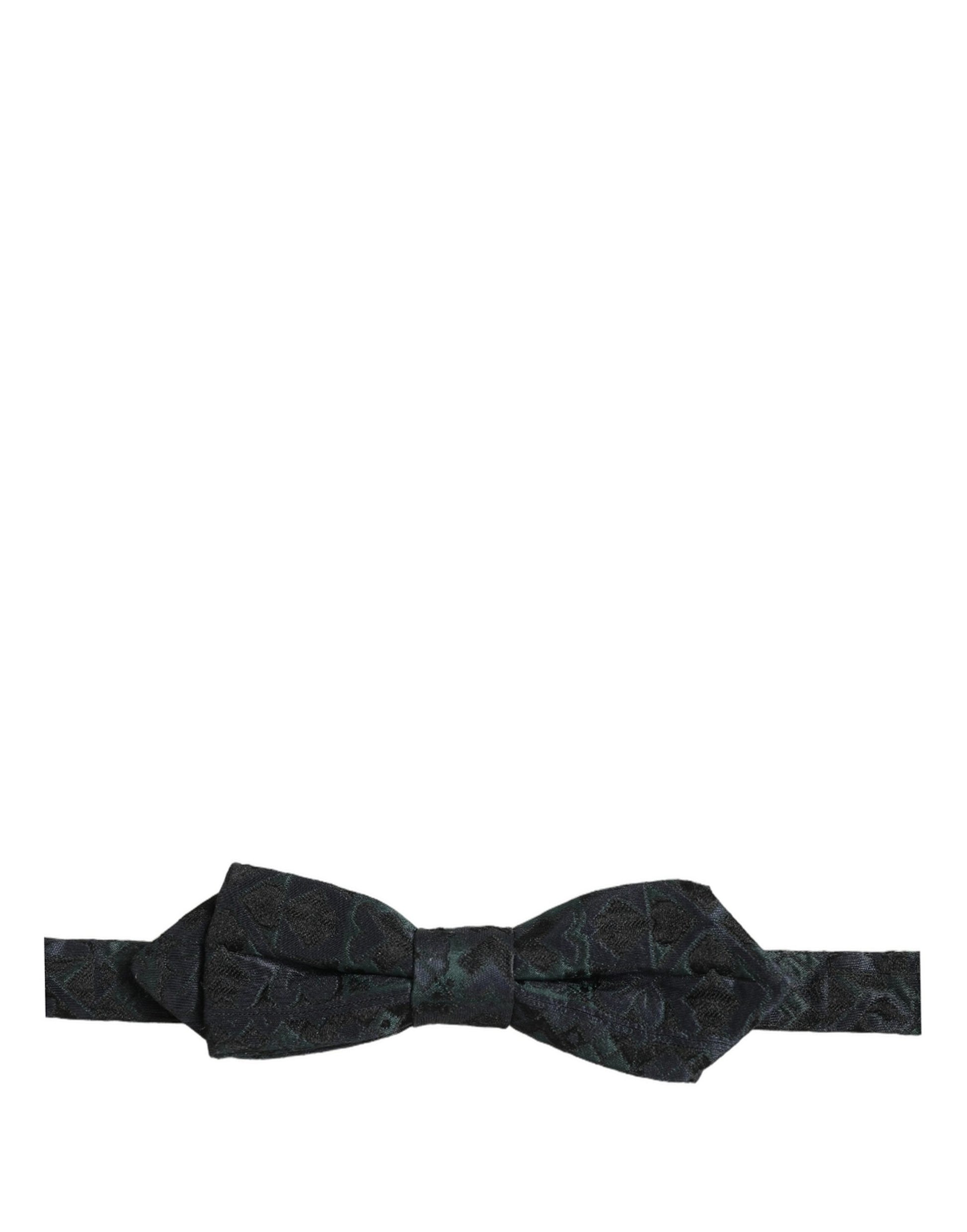 Men Black Green Paisley Adjustable Neck Papillon Bow Tie