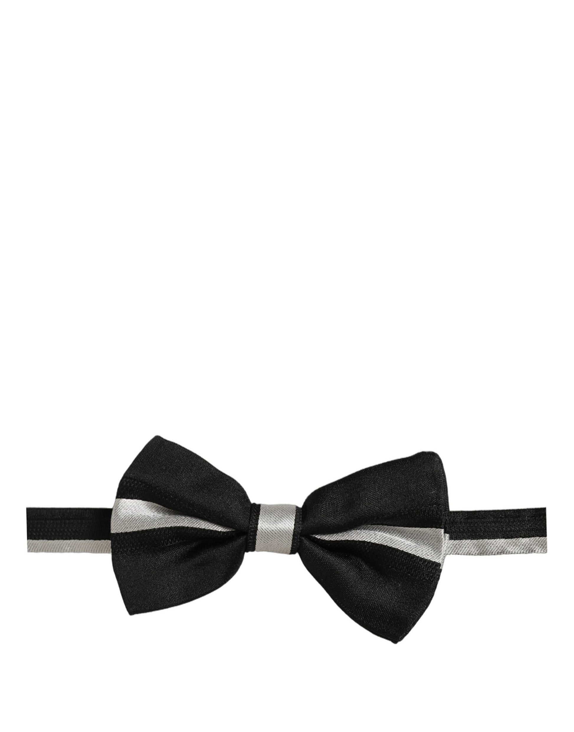 Black Silver 100% Silk Adjustable Neck Papillon Bow Tie