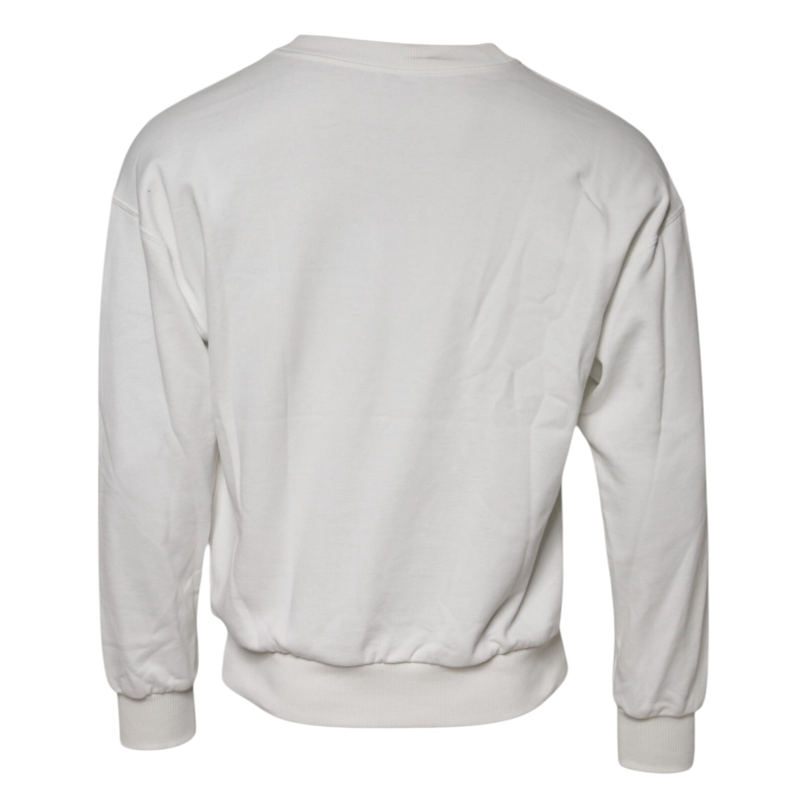 White Embossed Logo Cotton Crew Neck Sweater