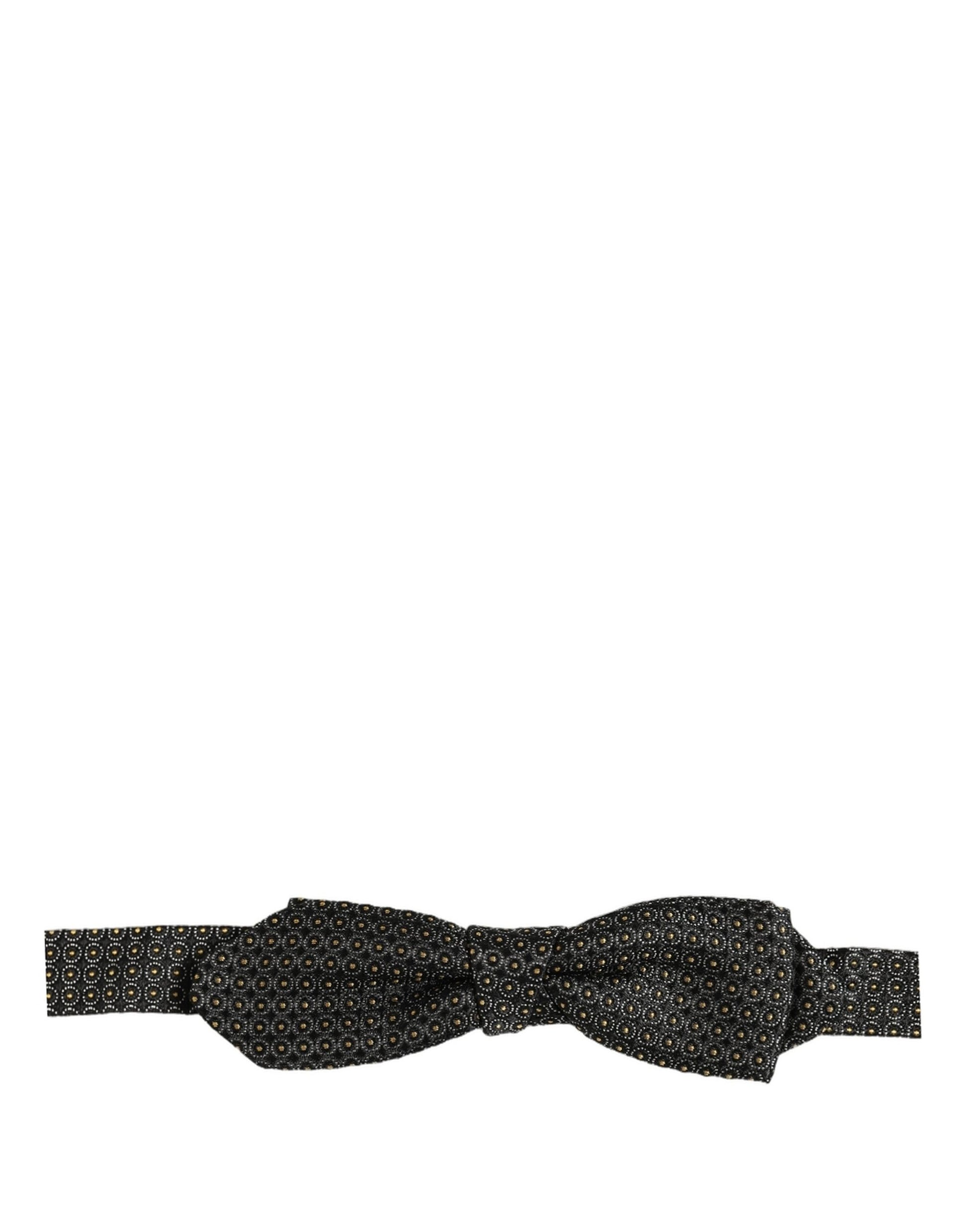 Men Black Dotted Silk Adjustable Neck Papillon Bow Tie