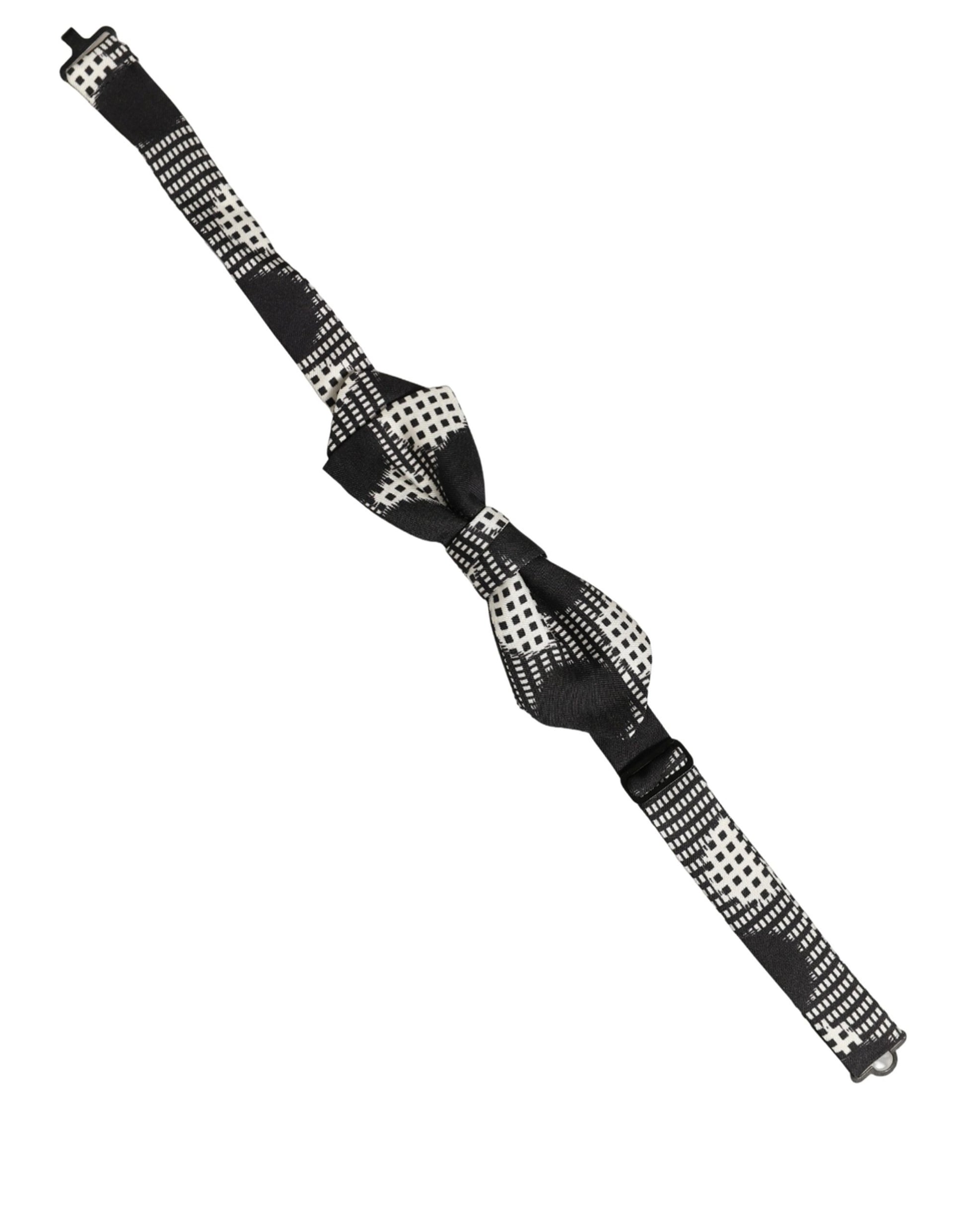 Black White Checkered Adjustable Neck Papillon Bow Tie