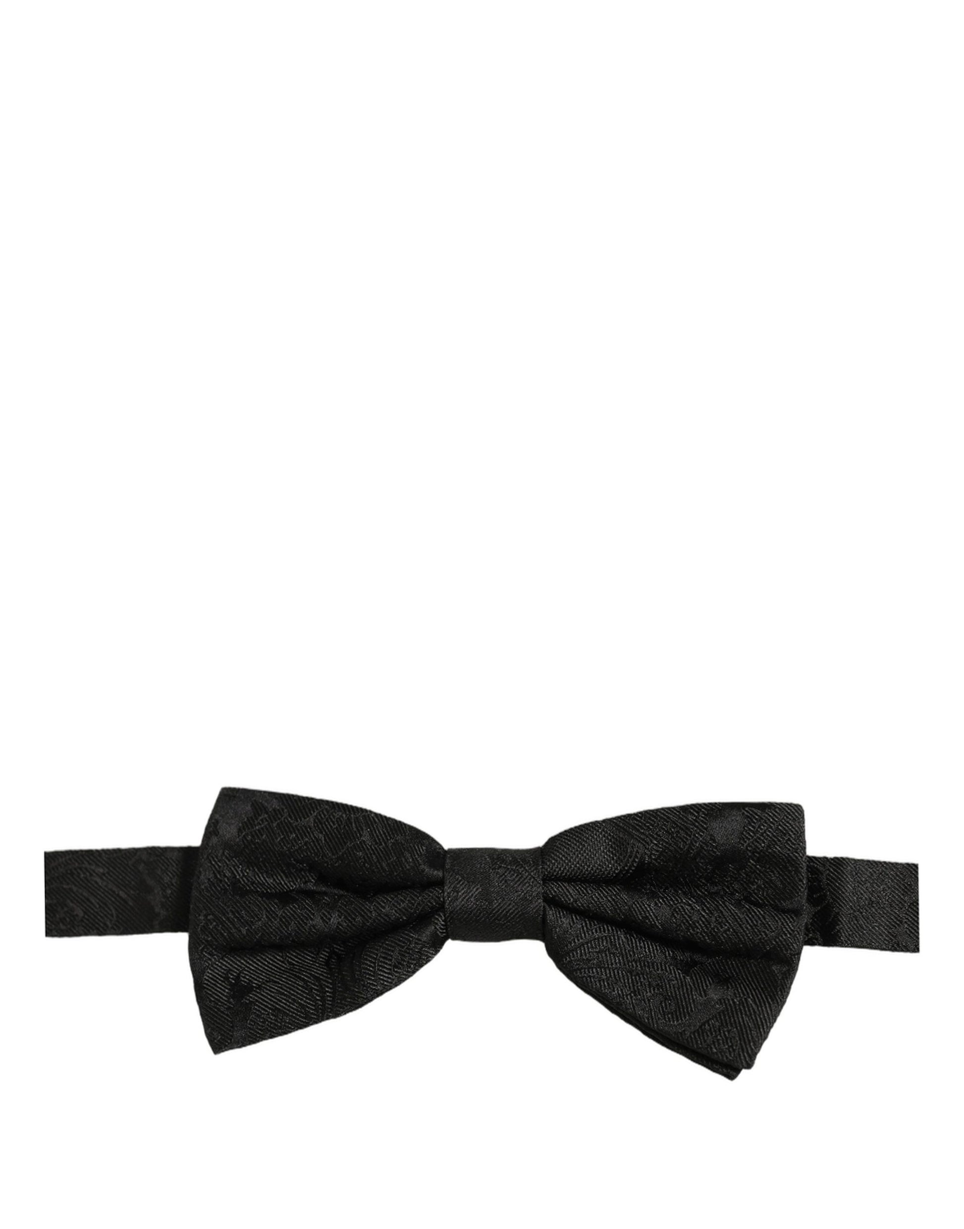 Men Black Paisley Silk Adjustable Neck Papillon Bow Tie
