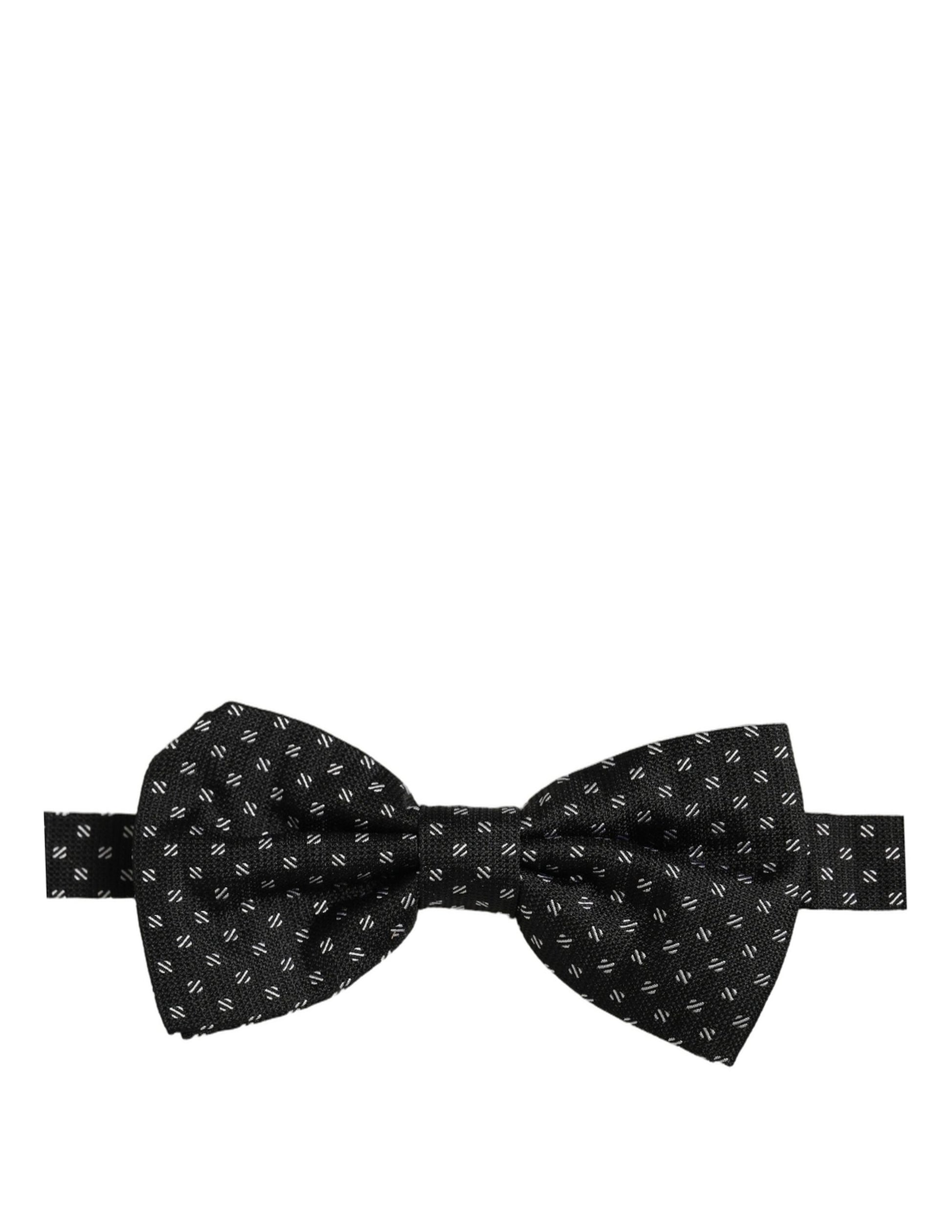 Men Black Patterned Adjustable Neck Papillon Bow Tie