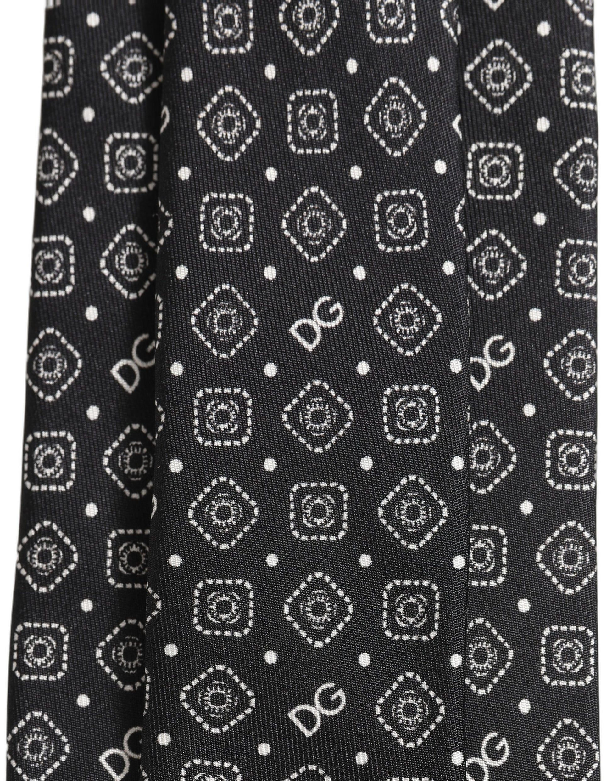 Men Black DG Logo 100% Silk Adjustable Tied Necktie Tie