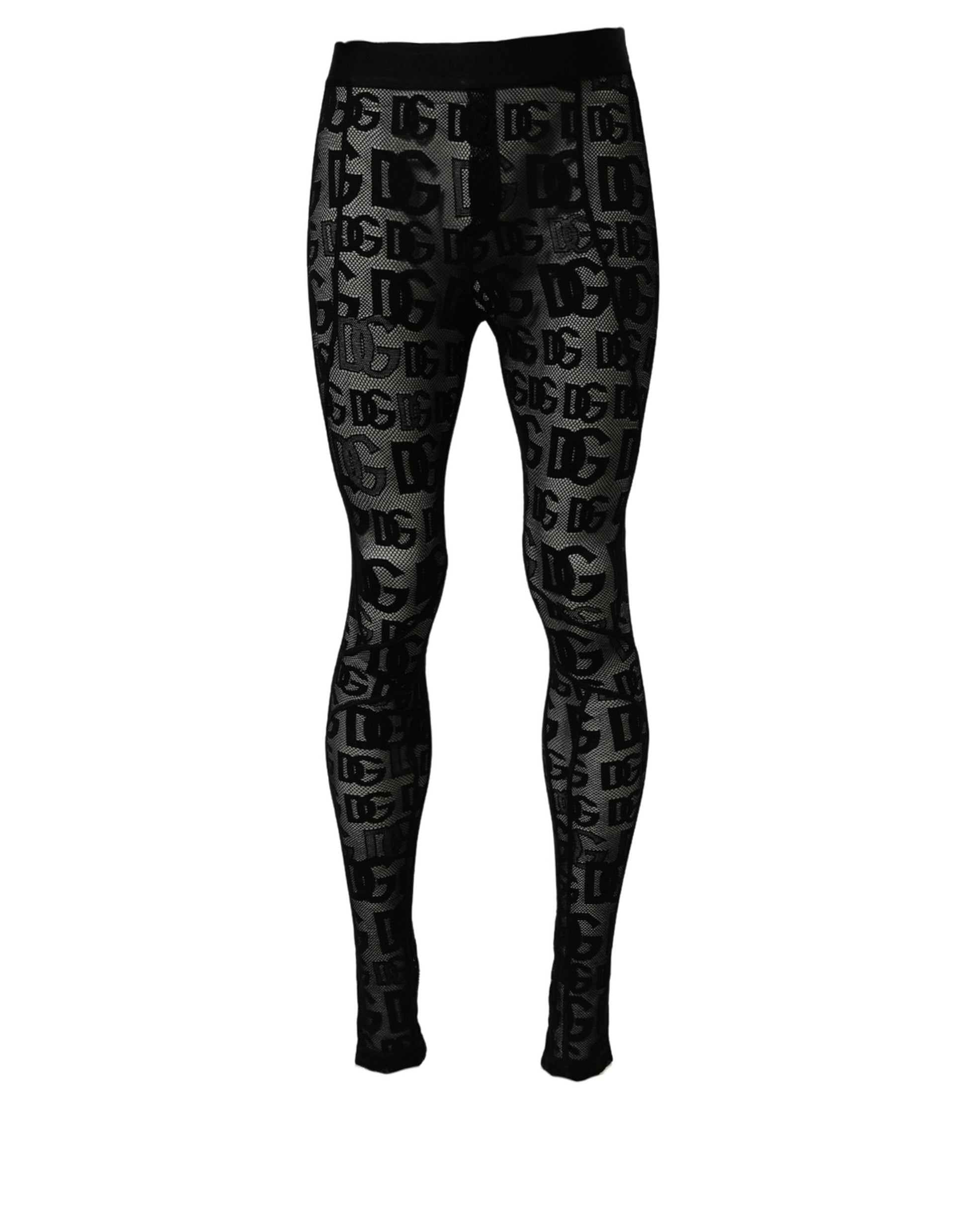 Black All Over Logo Print Sheer Pantyhose Underwear