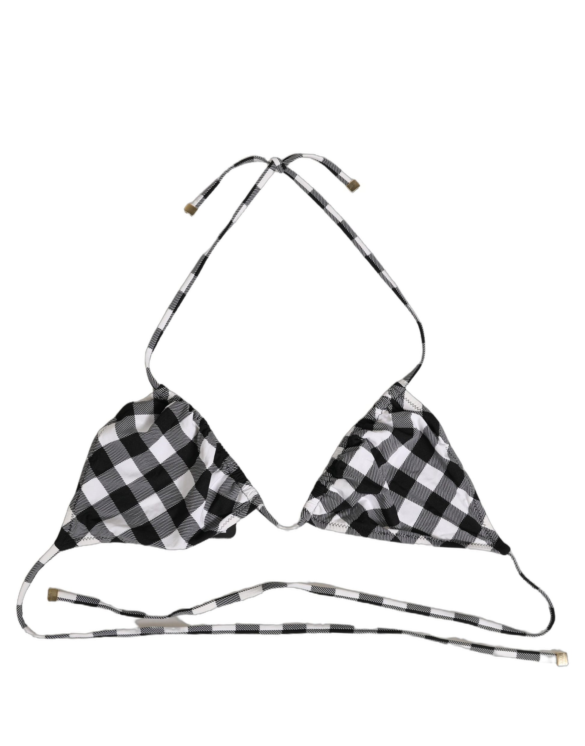 Black White Checkered Halter Beachwear Bikini Top