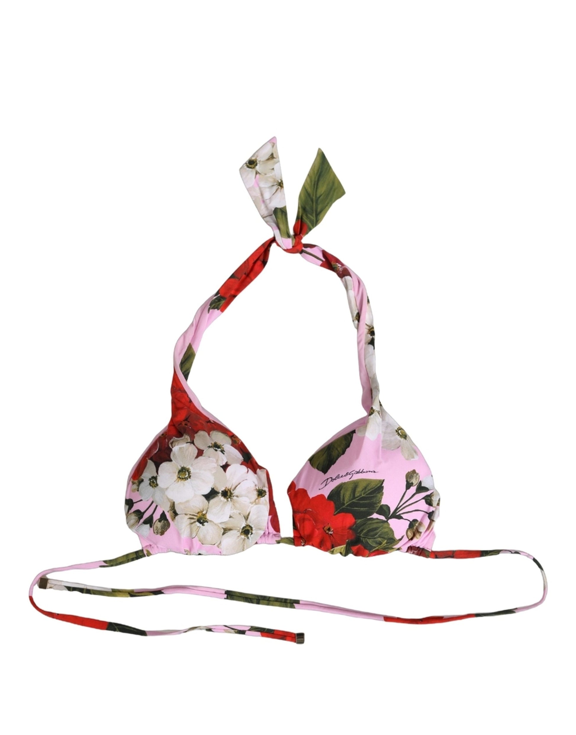 Pink Floral Print Triangle Beachwear Bikini Top