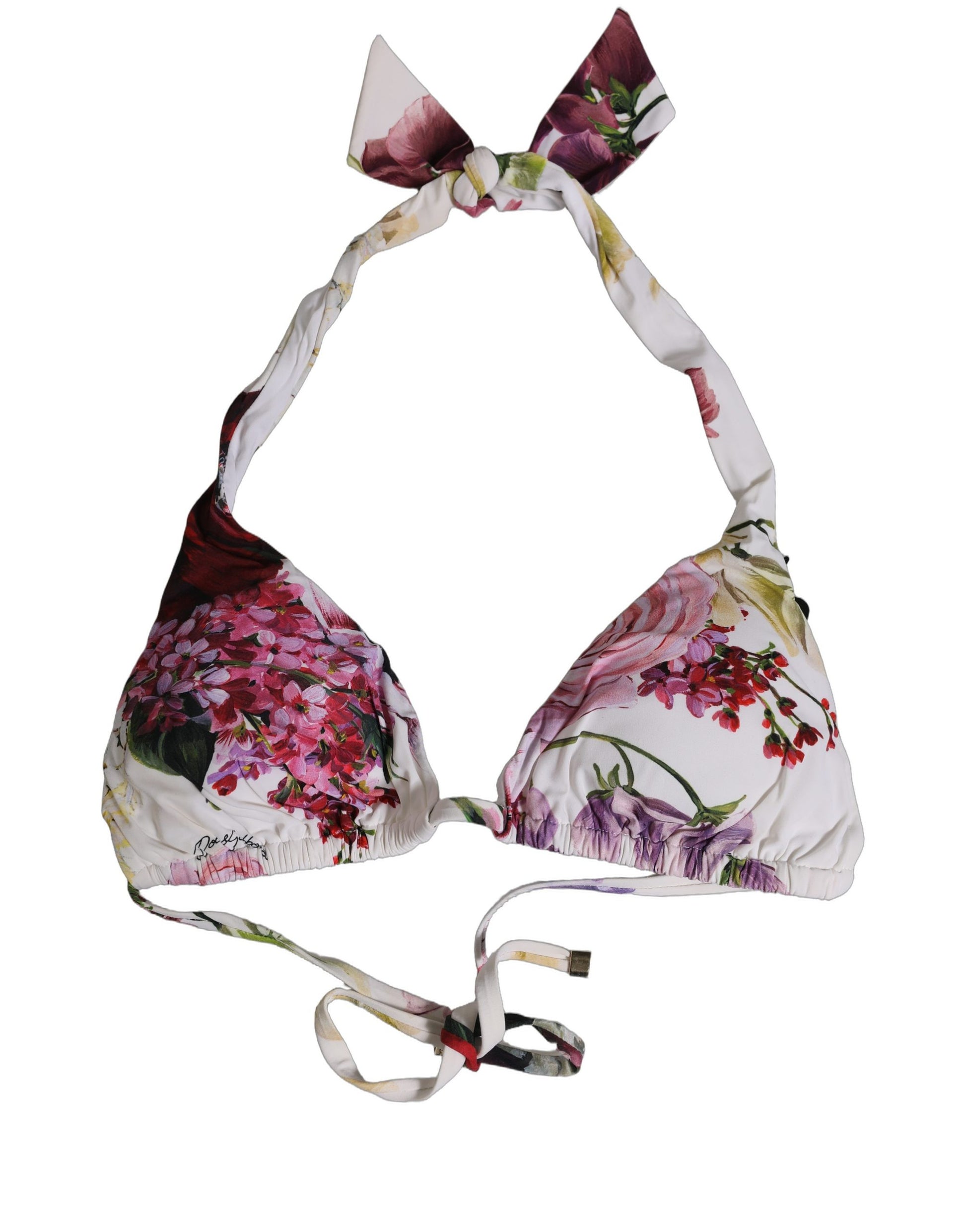 White Floral Print Triangle Beachwear Bikini Top