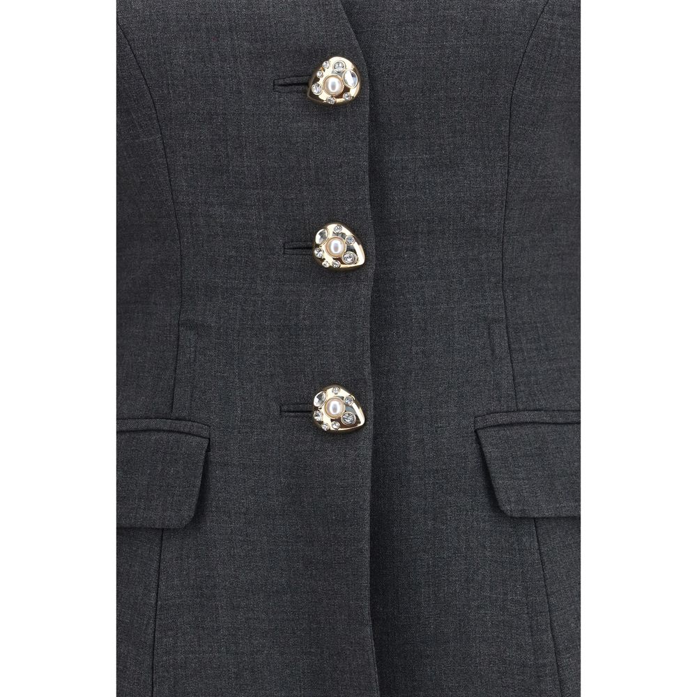 Gray Polyester Full-Length Jacket