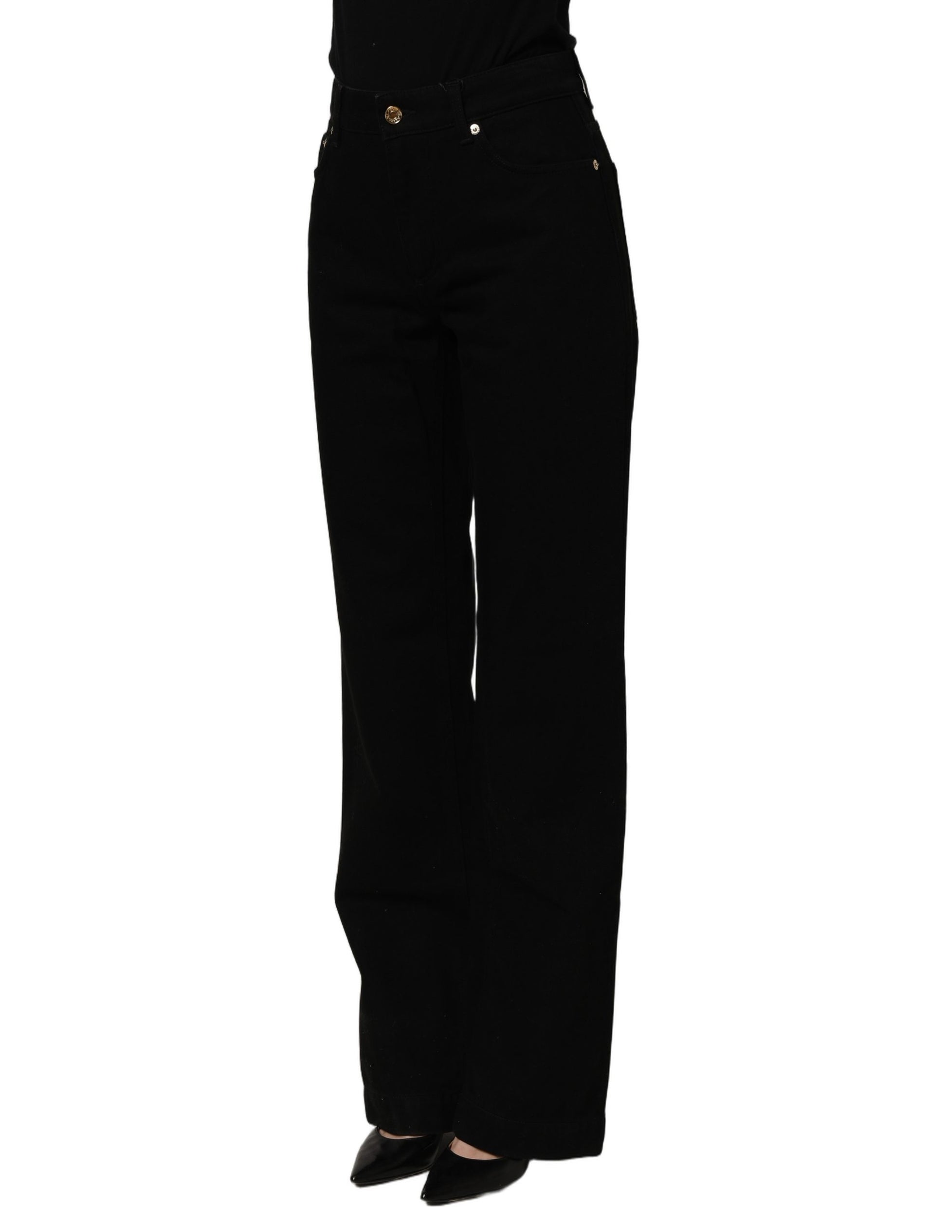 Black Cotton Stretch Straight Denim Jeans
