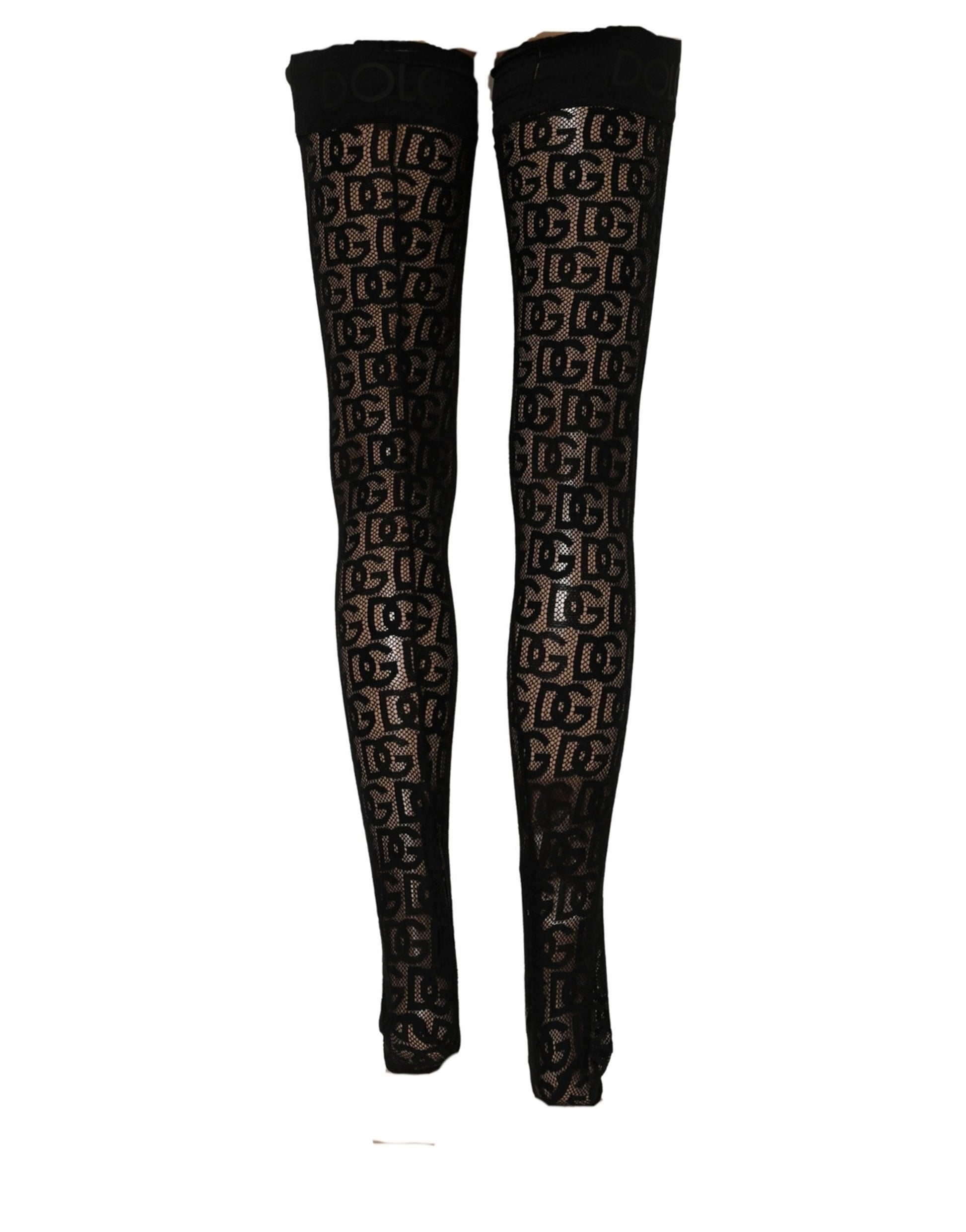 Black DG Logo Sheer Nylon Thigh High Socks