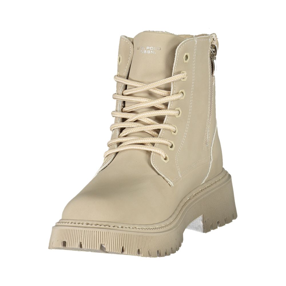 Beige Polyester Ankle Boots