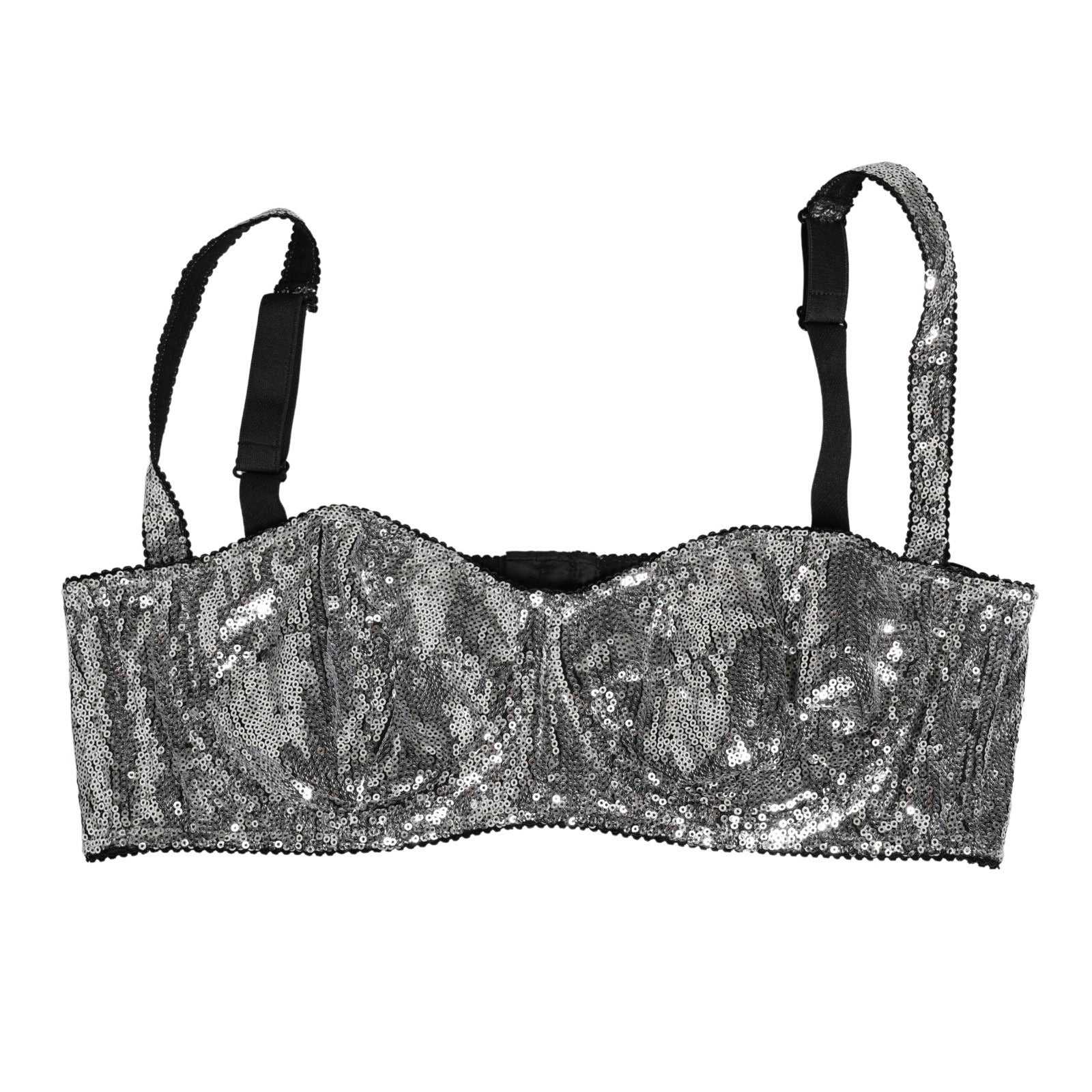 Silver Sequined Nyon Balconnet Bra Underwear