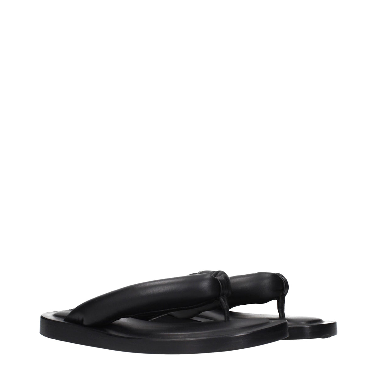 Black Leather Flip-Flop Sandals