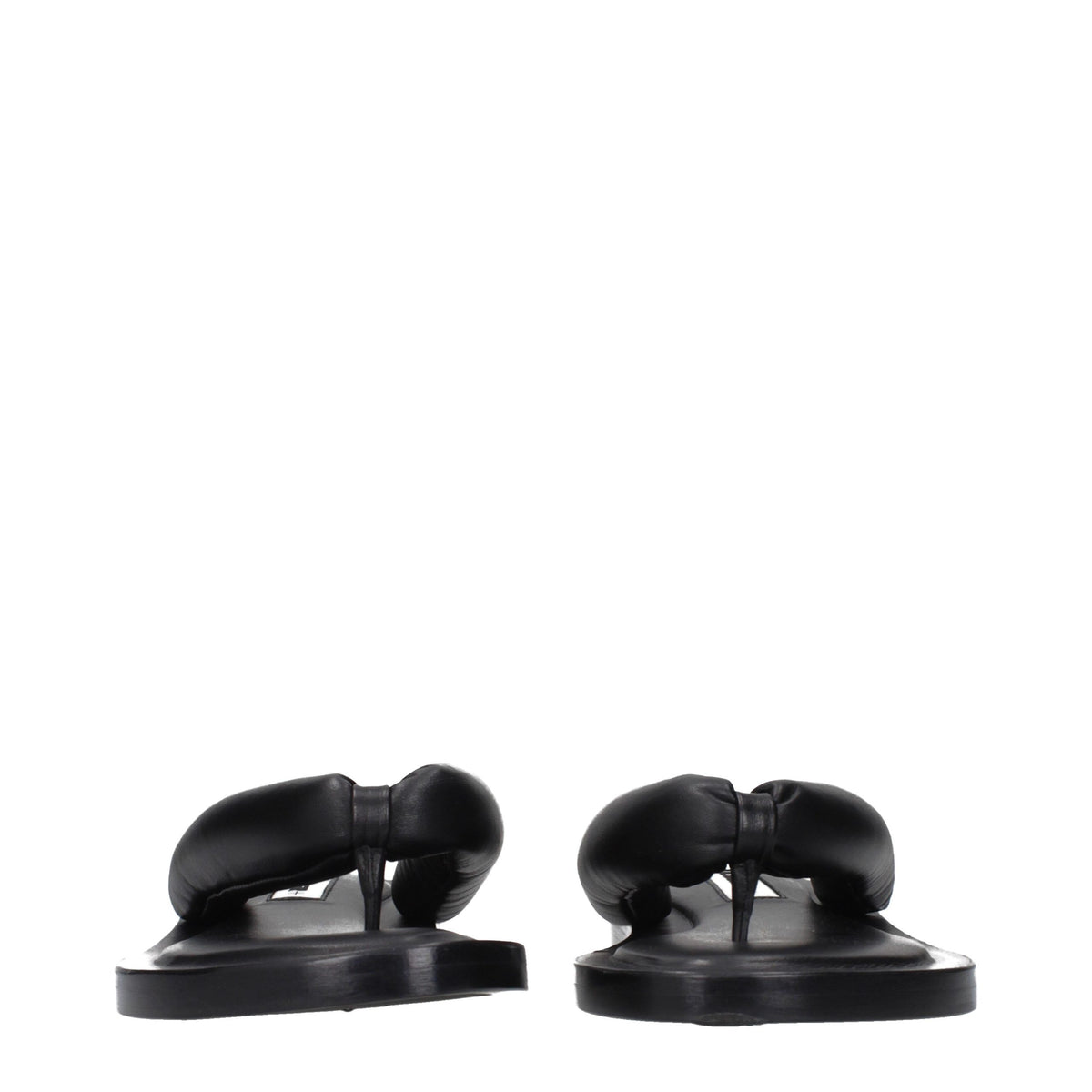 Black Leather Flip-Flop Sandals