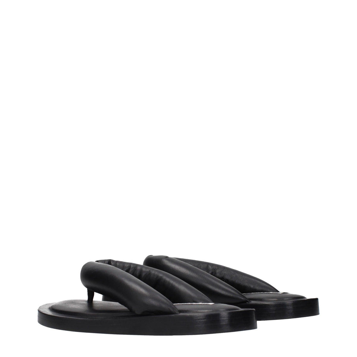 Black Leather Flip-Flop Sandals