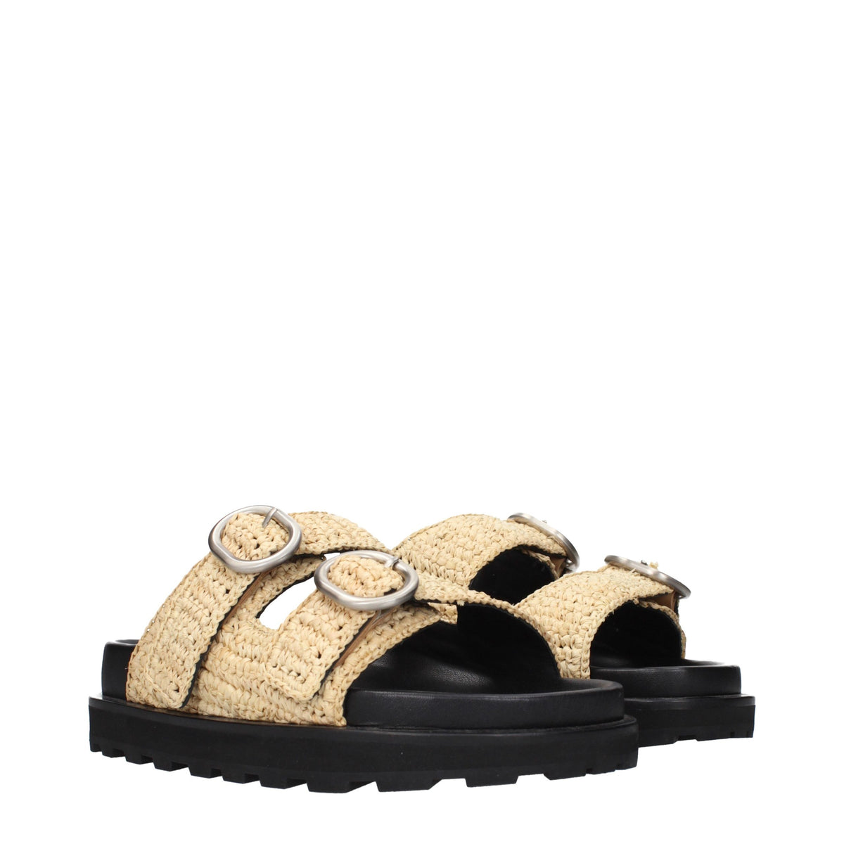 Beige Raffia Slippers