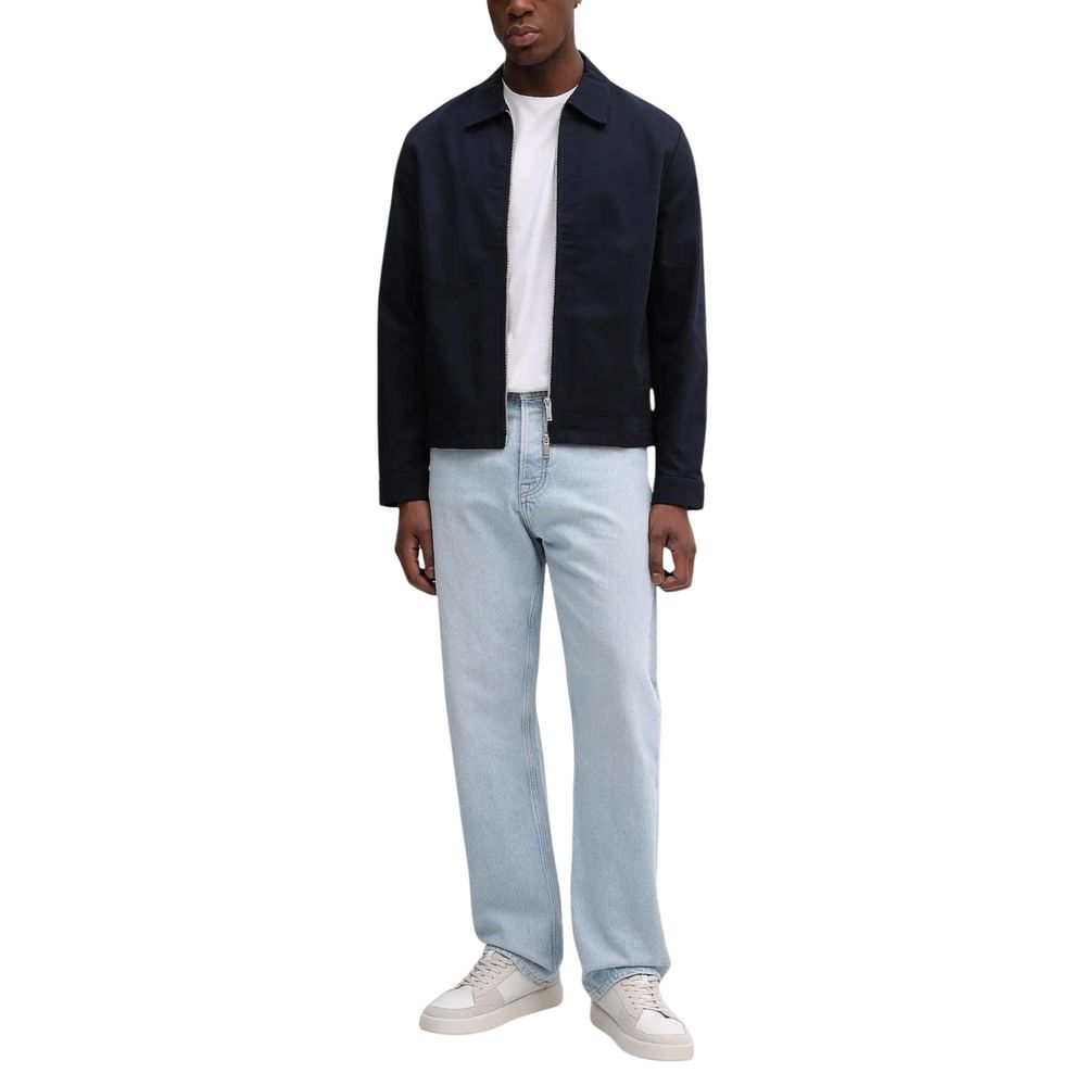 Blue Cotton Full-Length Jacket