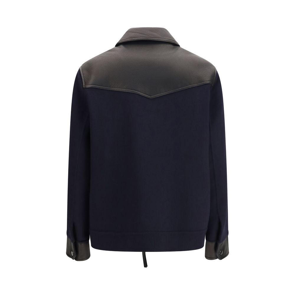 Blue Wool Oves Aries Leather Jacket