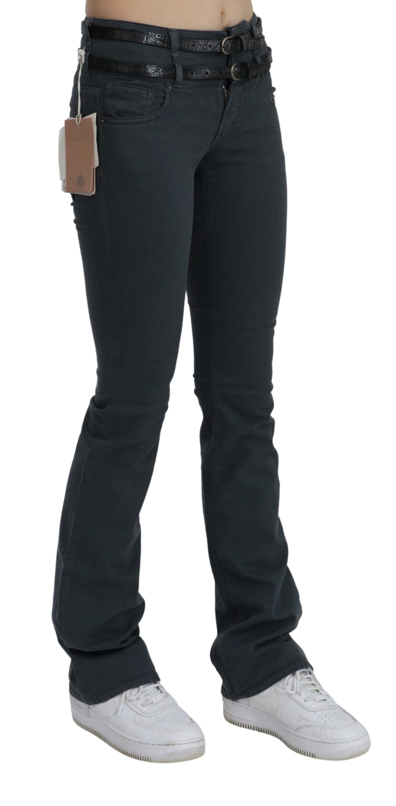 Gray Mid Waist Slim Flared Denim Trouser Jeans