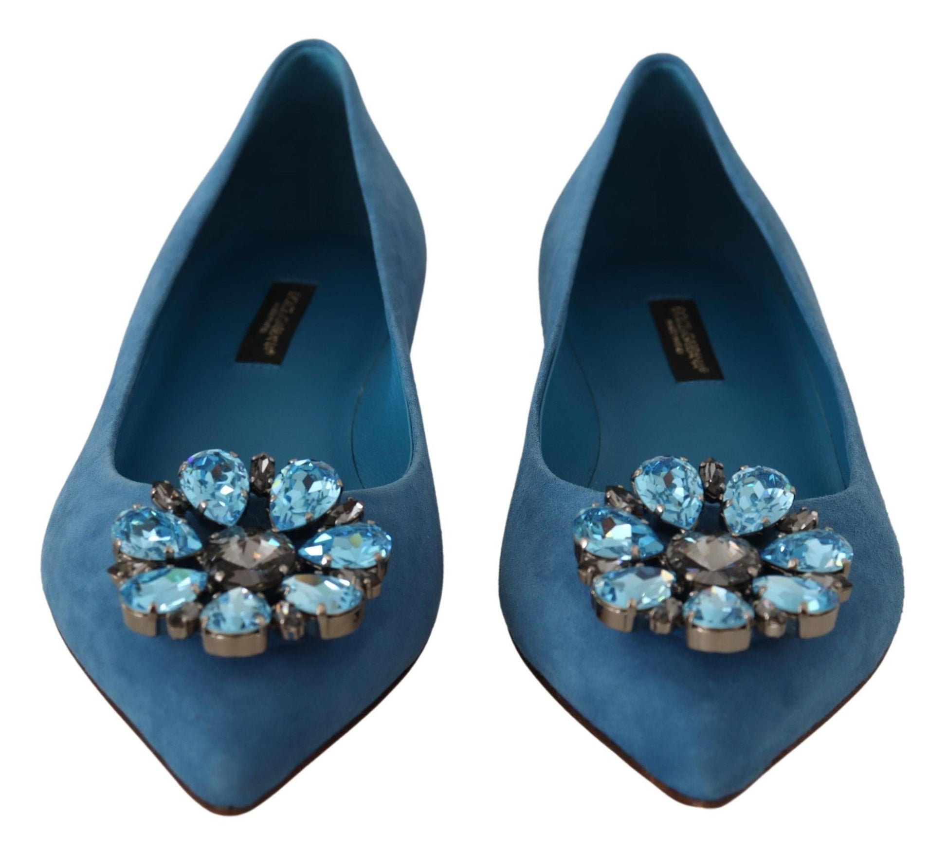 Blue Suede Crystals Loafers Flats Shoes