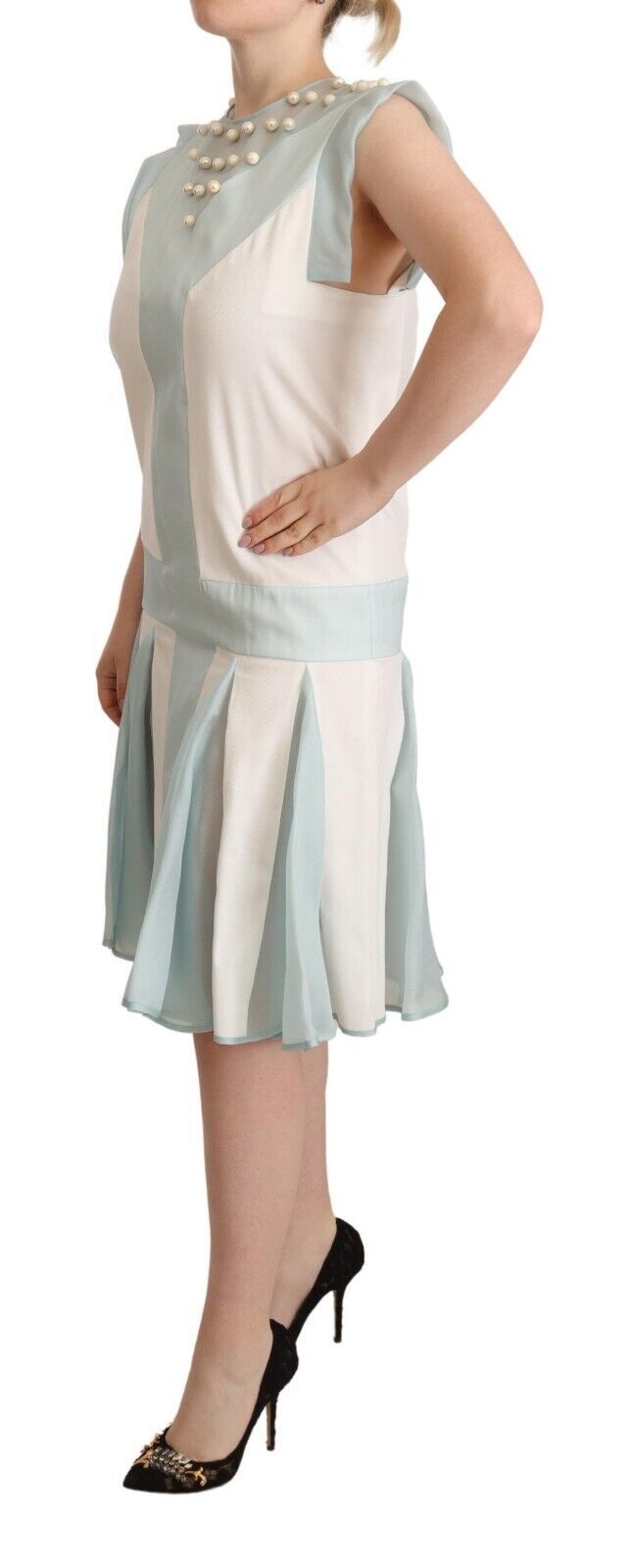 Multicolor Faux Pearl Sleeveless Shift Midi Dress