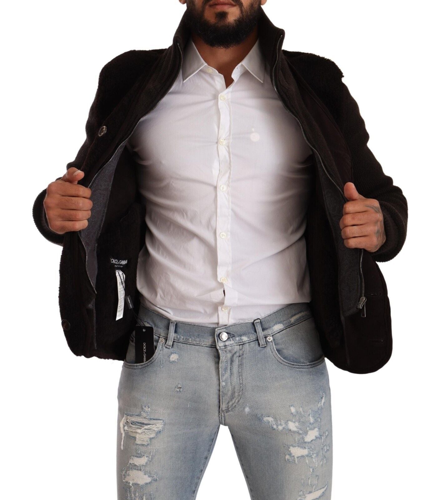 Black Leather Mens Turtle Neck Coat Jacket