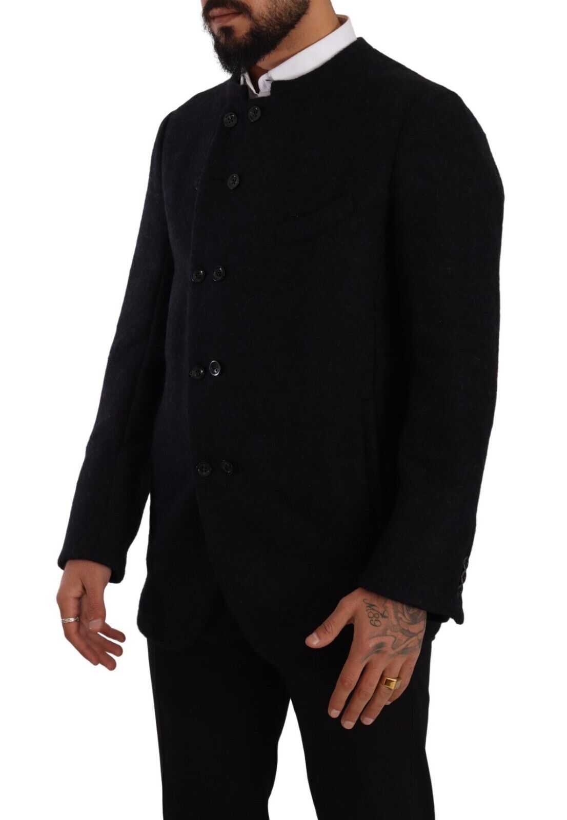 Gray Alpaca Button Down Men Coat Jacket