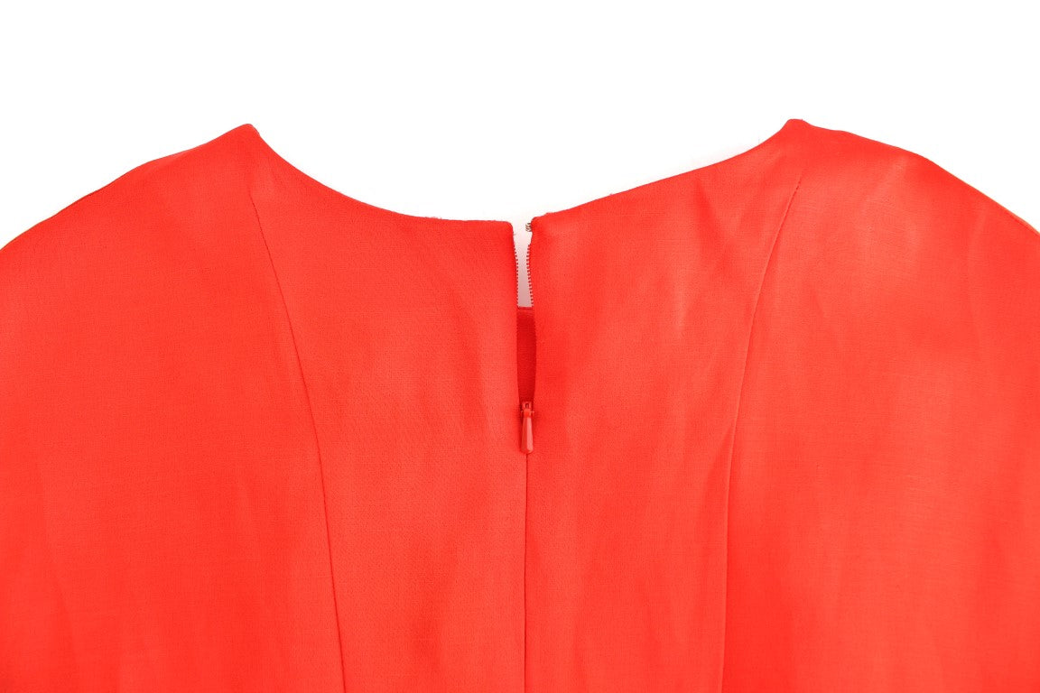 Red Mini Linen 3/4 Sleeve Sheath Dress