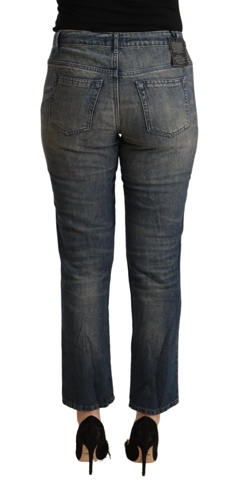 Blue Washed Cotton Cropped Capri Women Denim Jeans