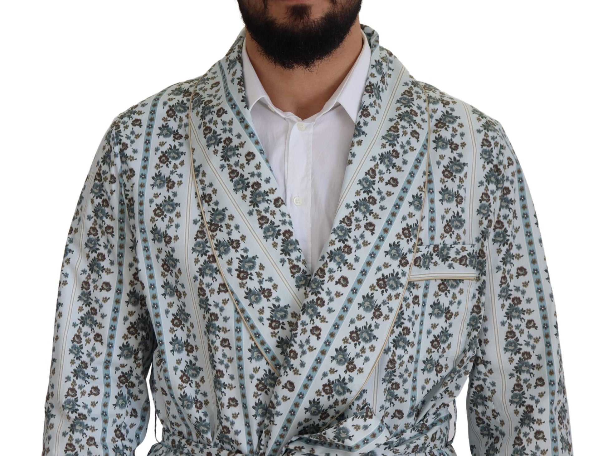 Blue Floral Cotton Robe Coat Jacket