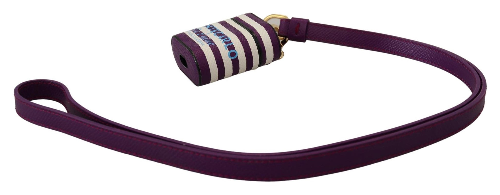 Purple Leather Strap Gold Metal Logo Airpods Case